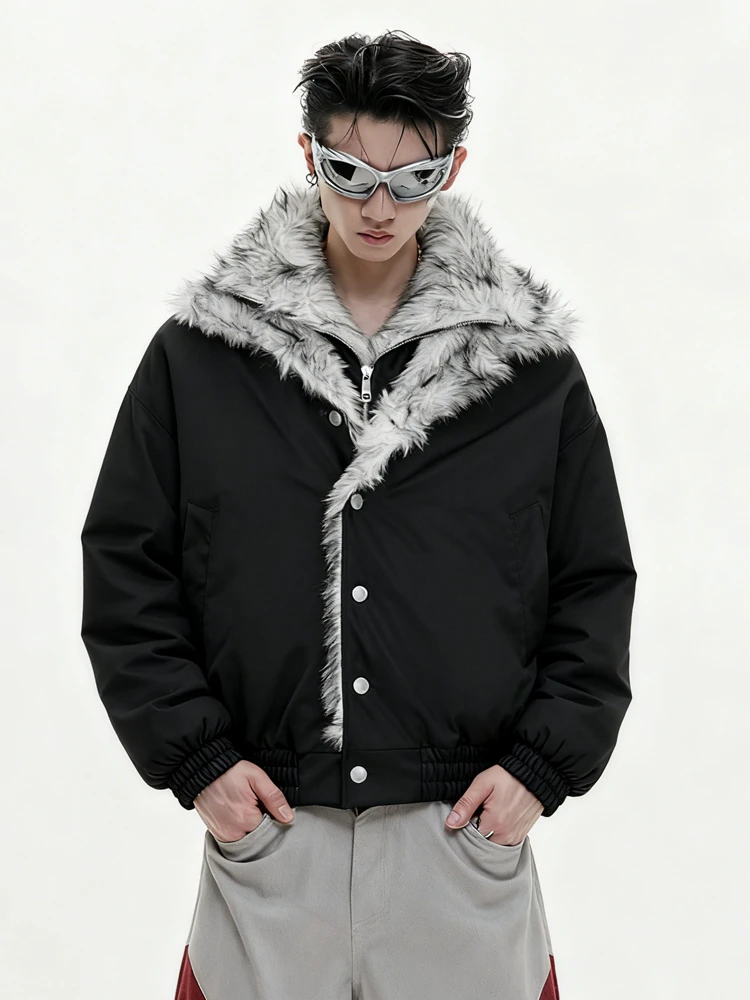 Imitation wolf hair warm double-layer fur collar short cotton jacket FE0709