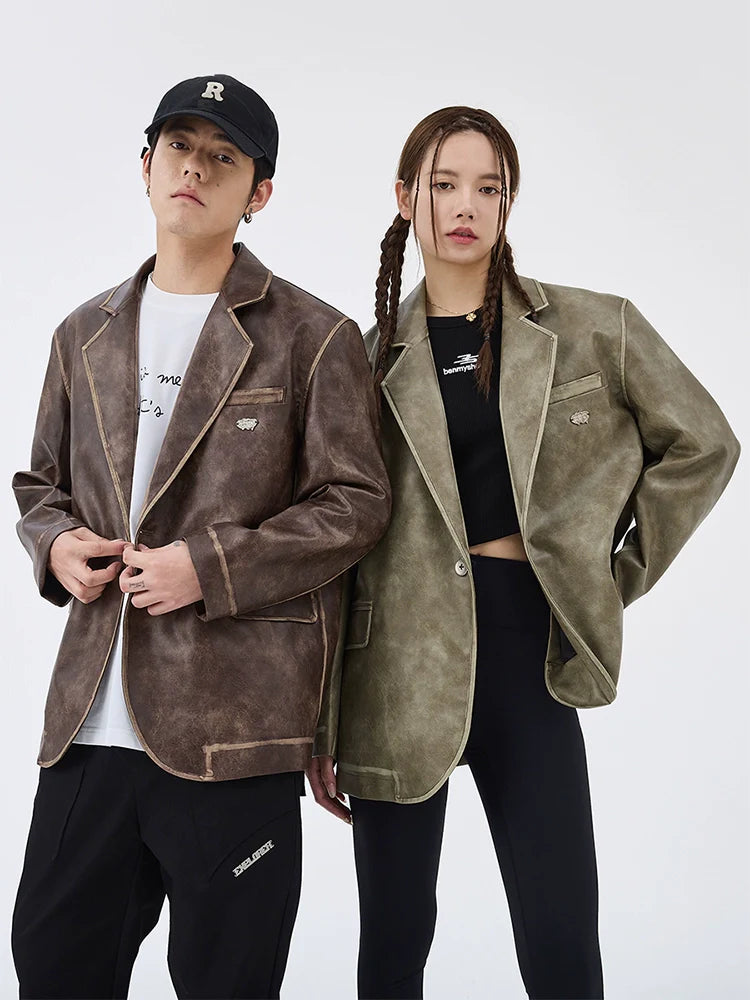 American retro Notting mountain leather suit for men and women, polished leather jacket R010