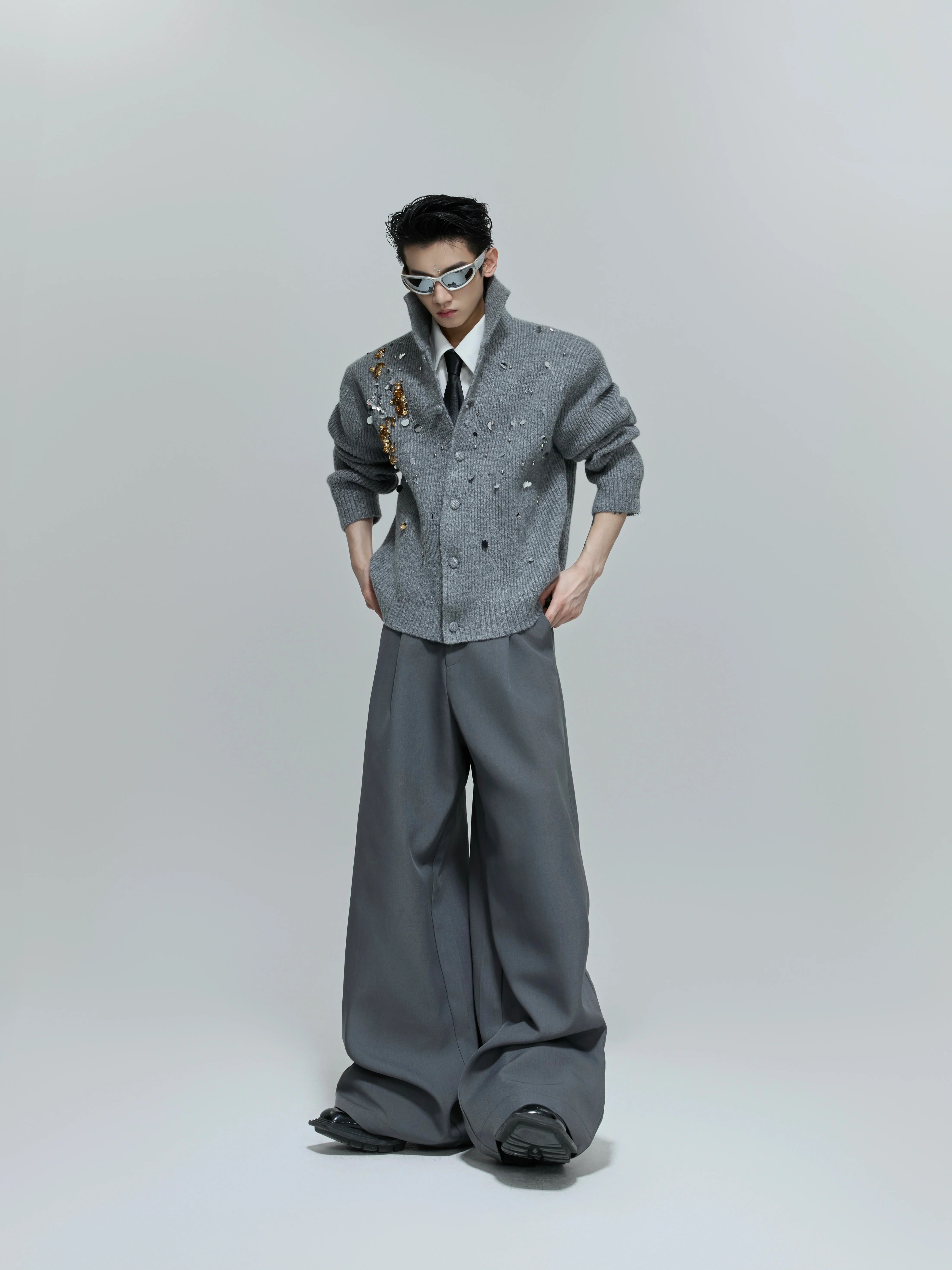 Niche heavy industry sequined design sense turtleneck sweater extravagant lazy knitted sweater jacket winter S0169