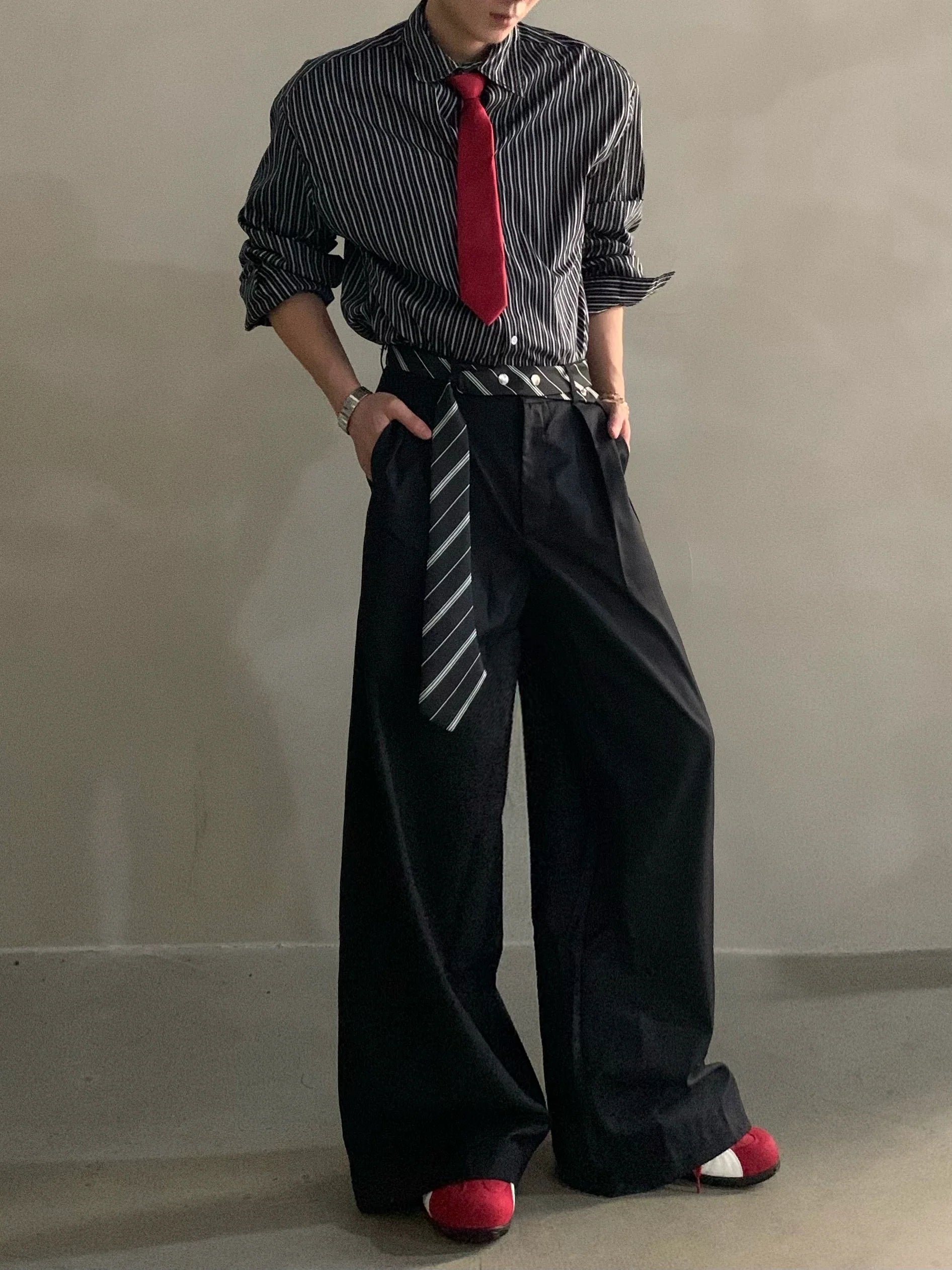 High-end niche scarf design scimitar casual pants men's non-ironing and drape casual pants tide B0322