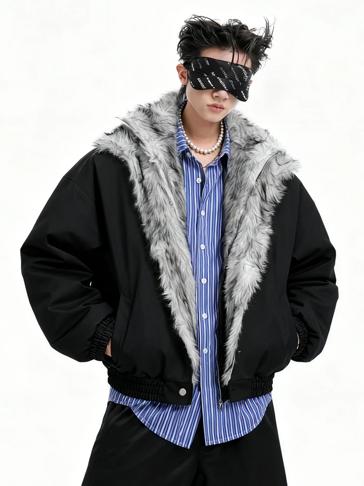 Imitation wolf hair warm double-layer fur collar short cotton jacket FE0709