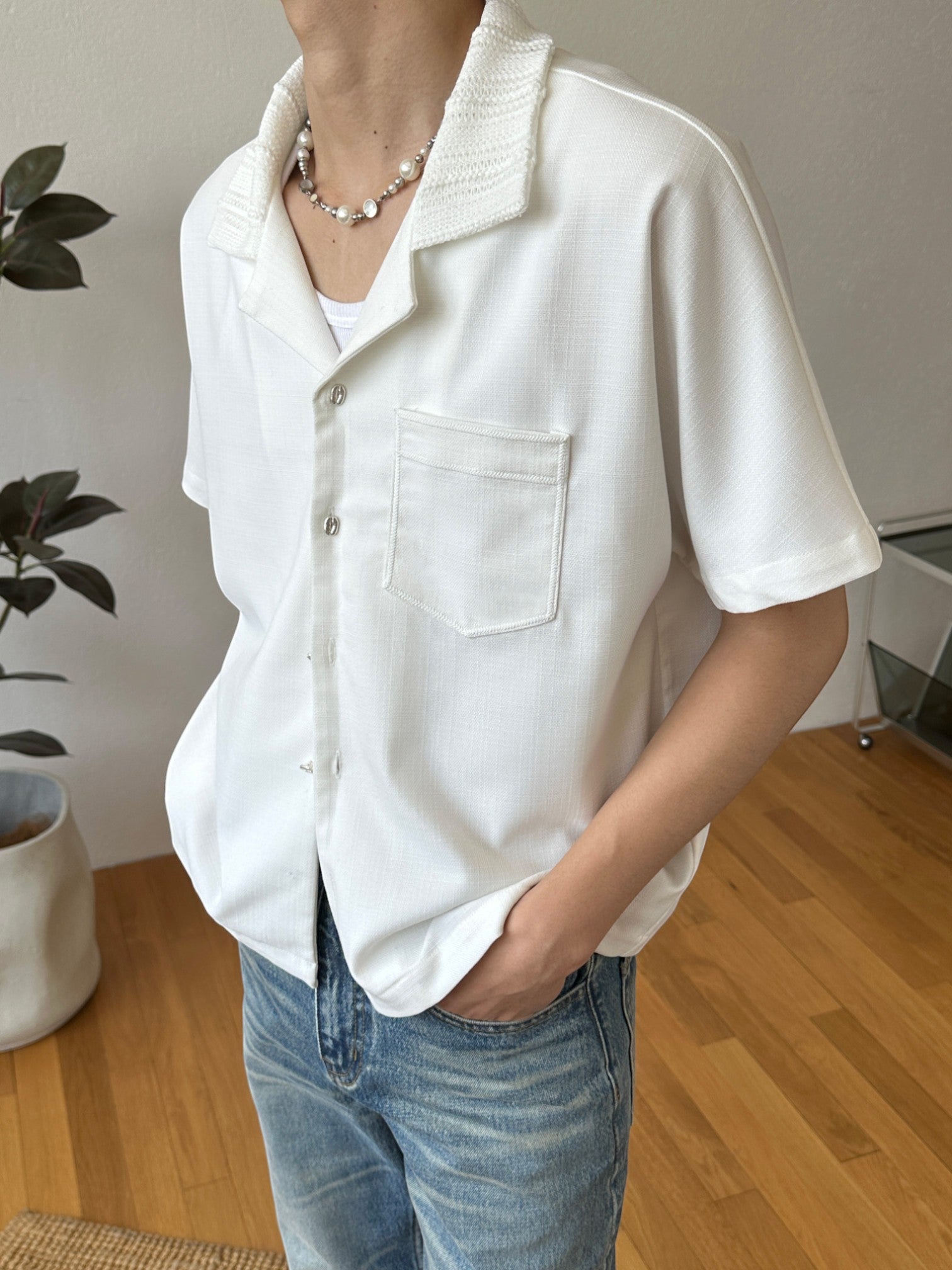 [FDM] WAVE TEXTURE RELAXED CUBAN COLLAR shirt J0139