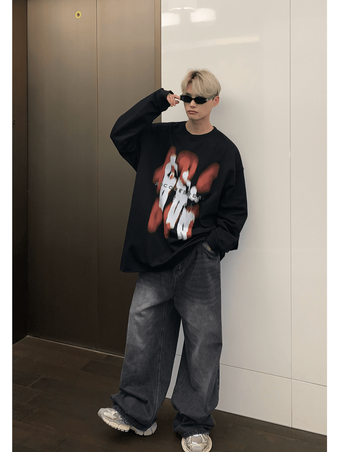 [CUIBUJU] color contrast printing sweater S0196