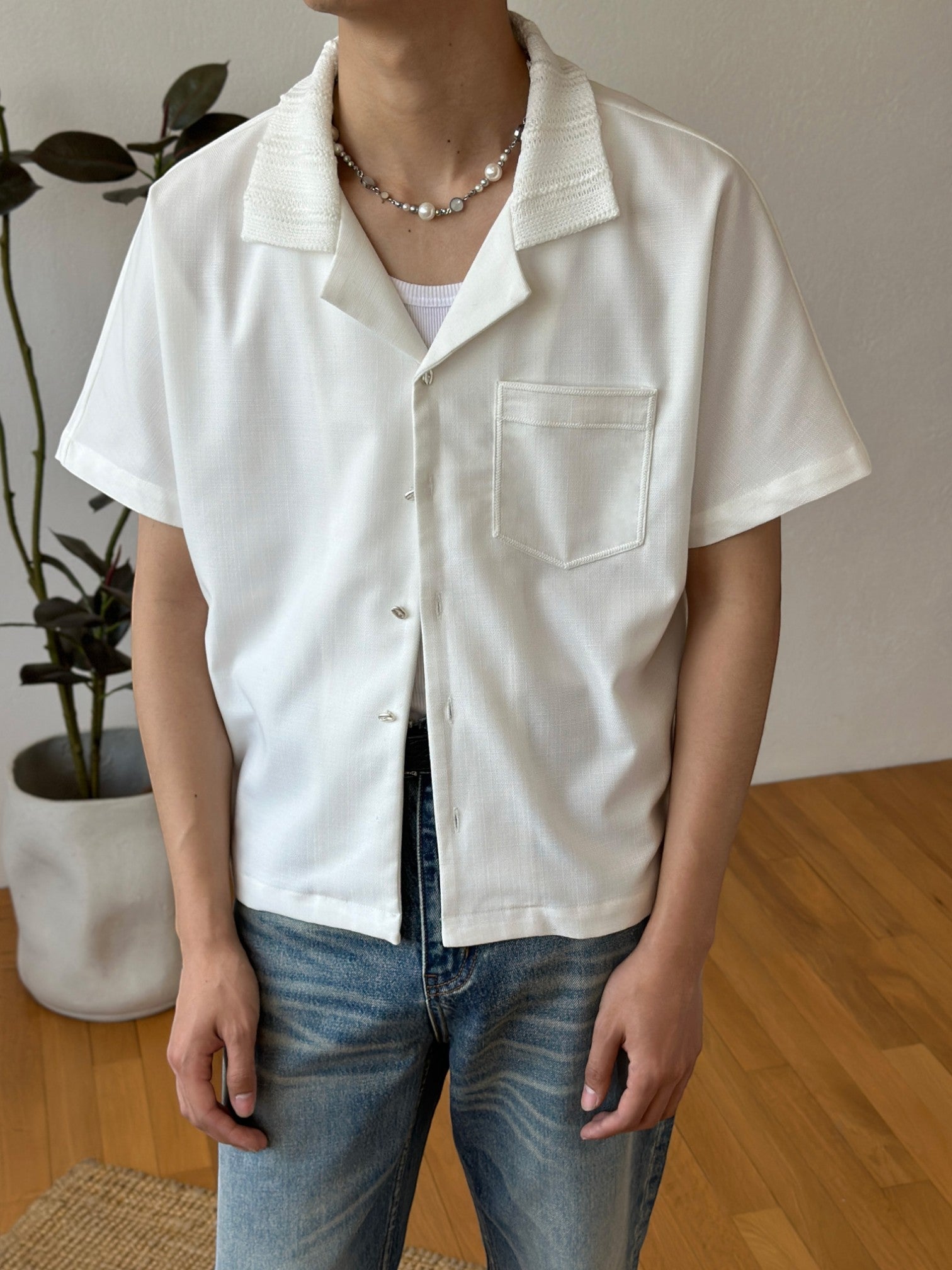 [FDM] WAVE TEXTURE RELAXED CUBAN COLLAR shirt J0139