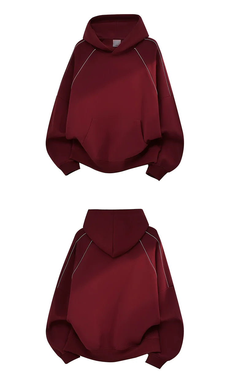 American trendy brand reflective strip splicing heavy hooded sweater men's autumn couple loose pullover hoodie S0171