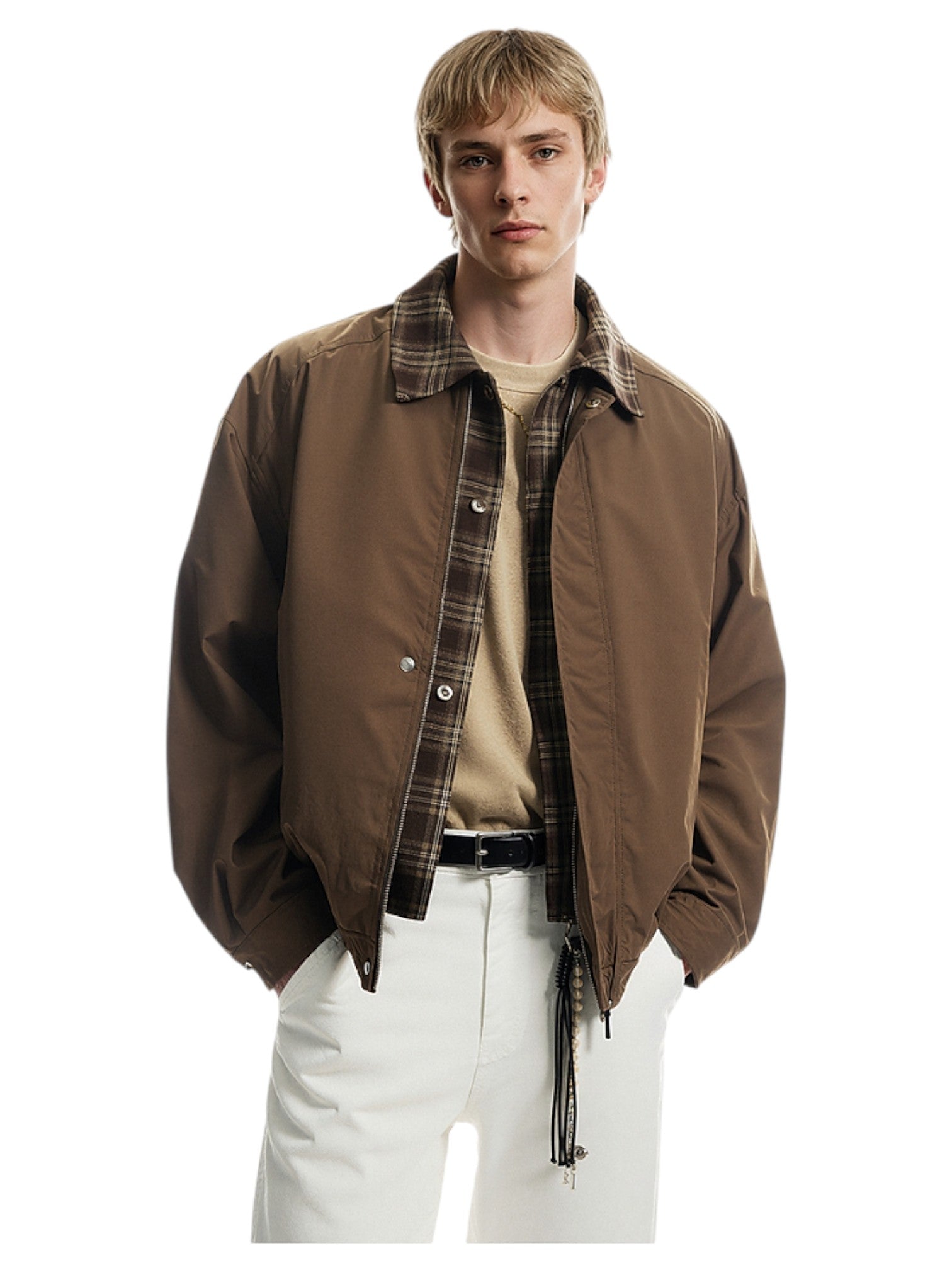 LAYERED PLAID WORK JACKET T0147