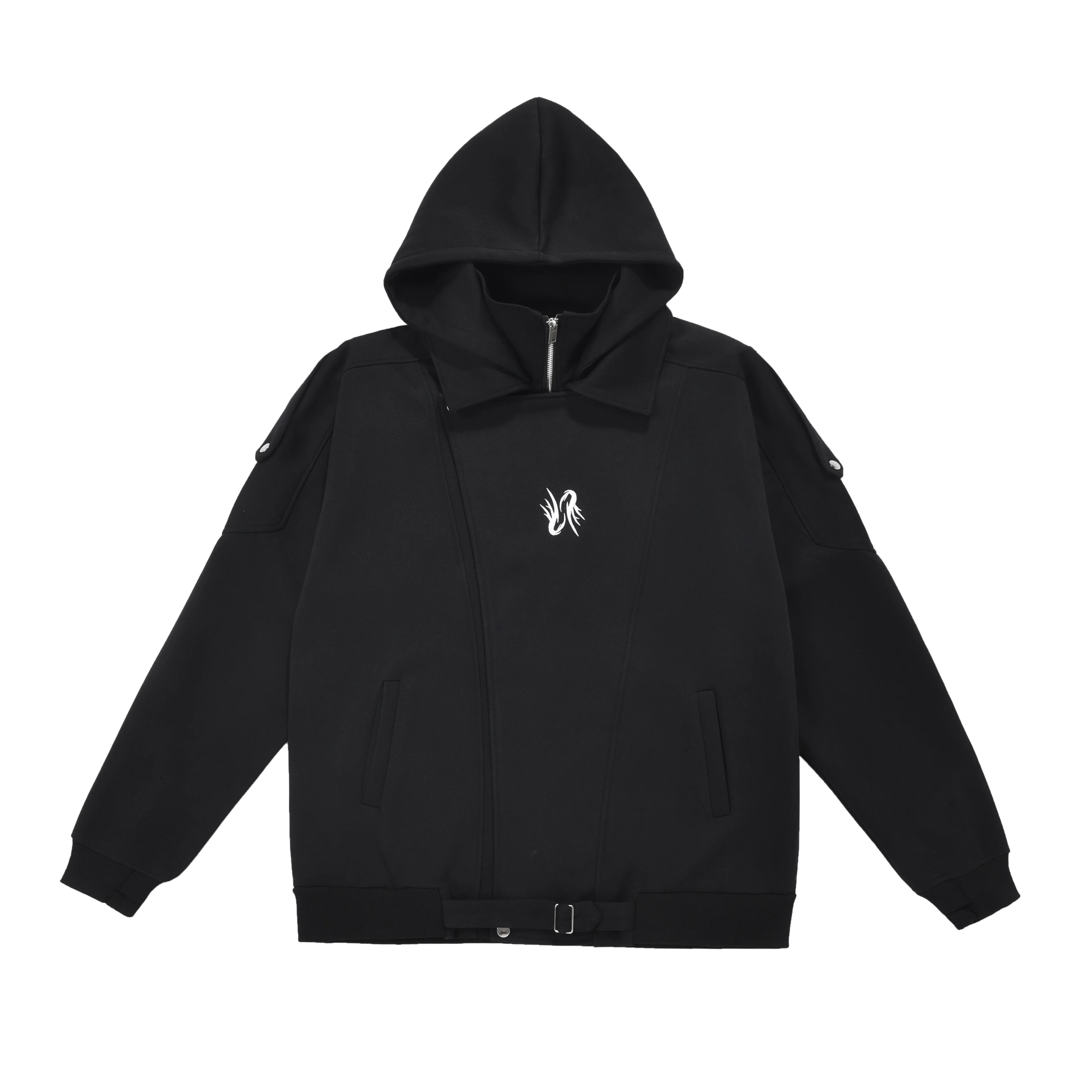 LAYERED-LOOK STAND-COLLAR ZIP HOODIE S0076