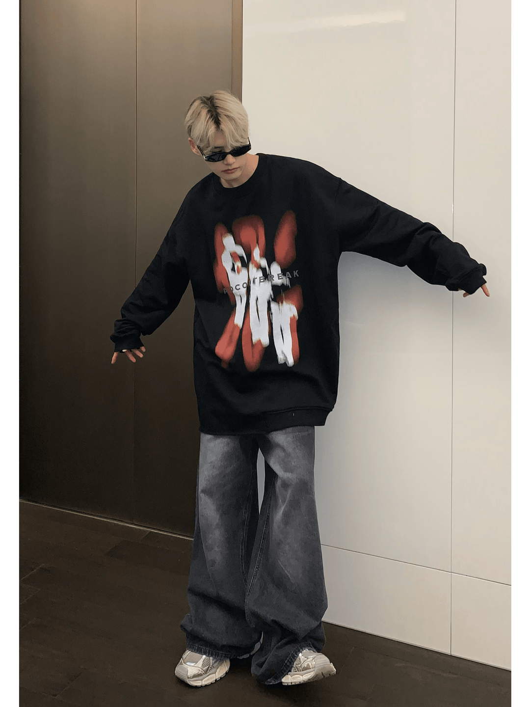 [CUIBUJU] color contrast printing sweater S0196