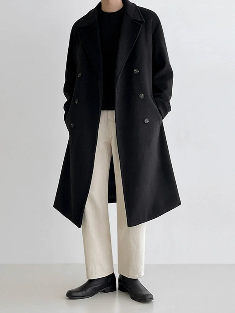 Abrigo de lana para hombre, mediano y largo, otoño e invierno, coreano, holgado y de alta gama, abrigo de lana grueso, R036 