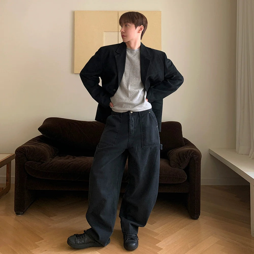 High-end casual suit men's spring new loose suit jacket Korean trend ruffian handsome top R001