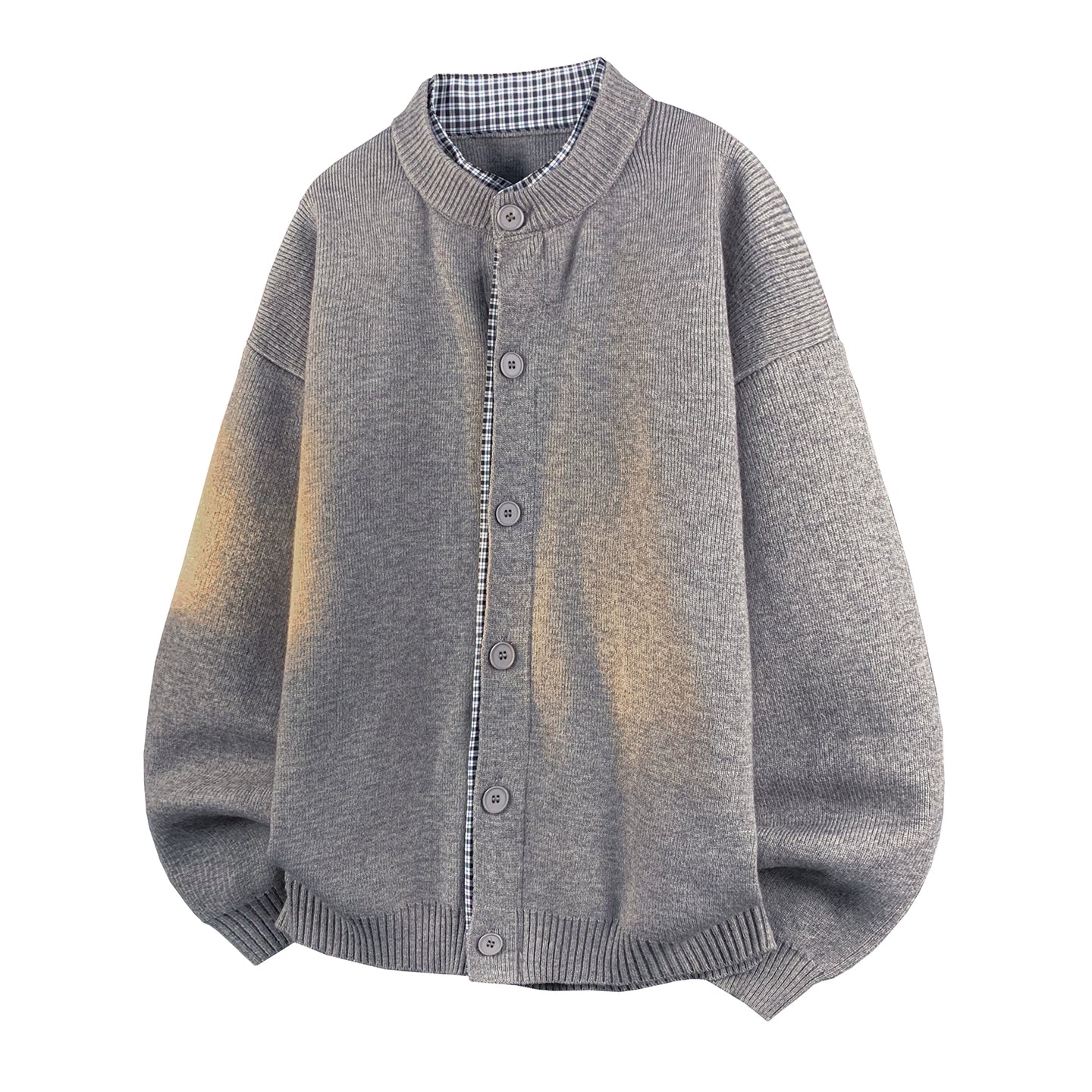 Grey plaid fake two-piece knitted sweater C0387