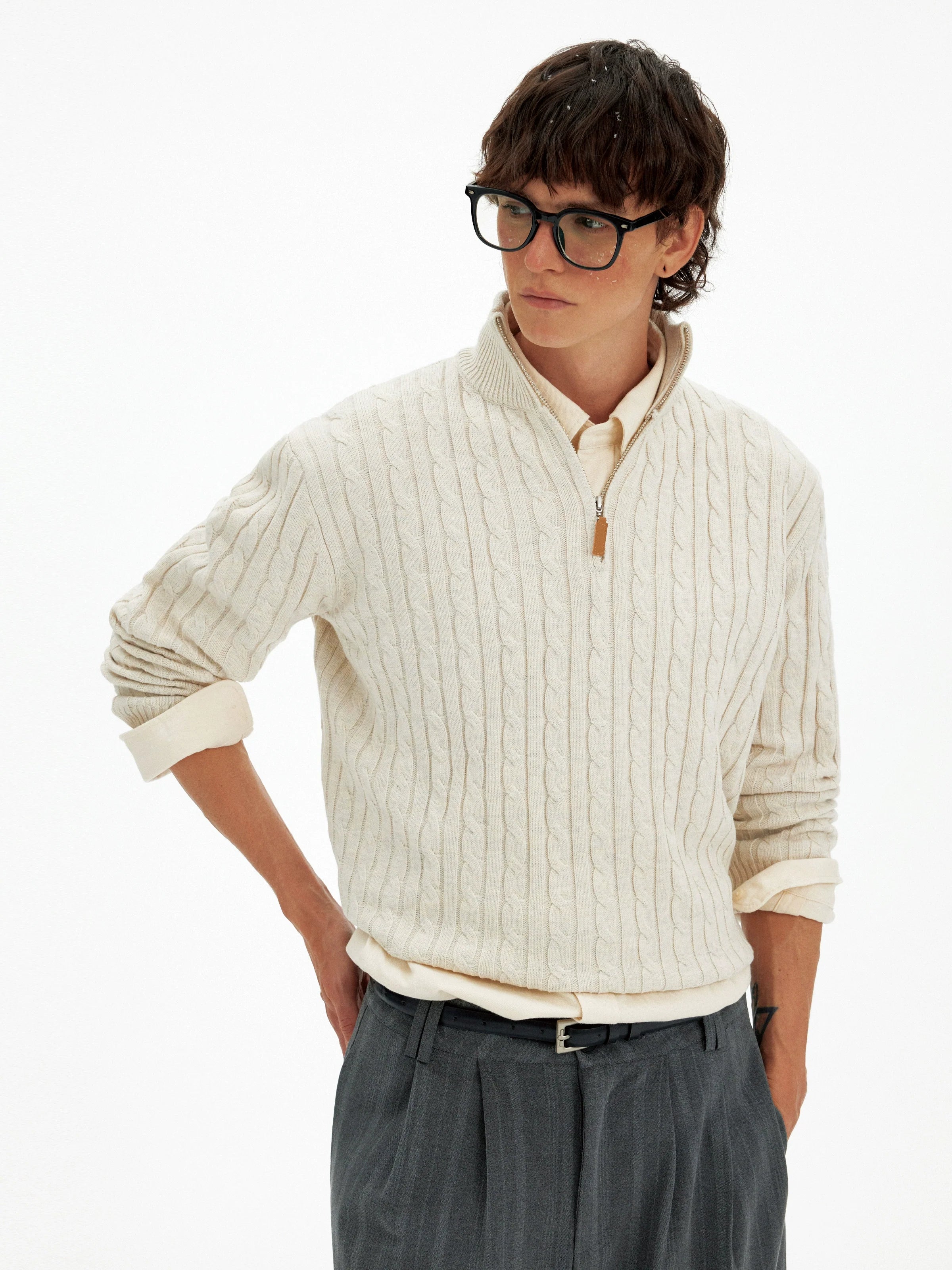 American retro twisted half-zipper sweater men's and women's autumn and winter casual lazy wind soft waxy knitted sweater tide S0165