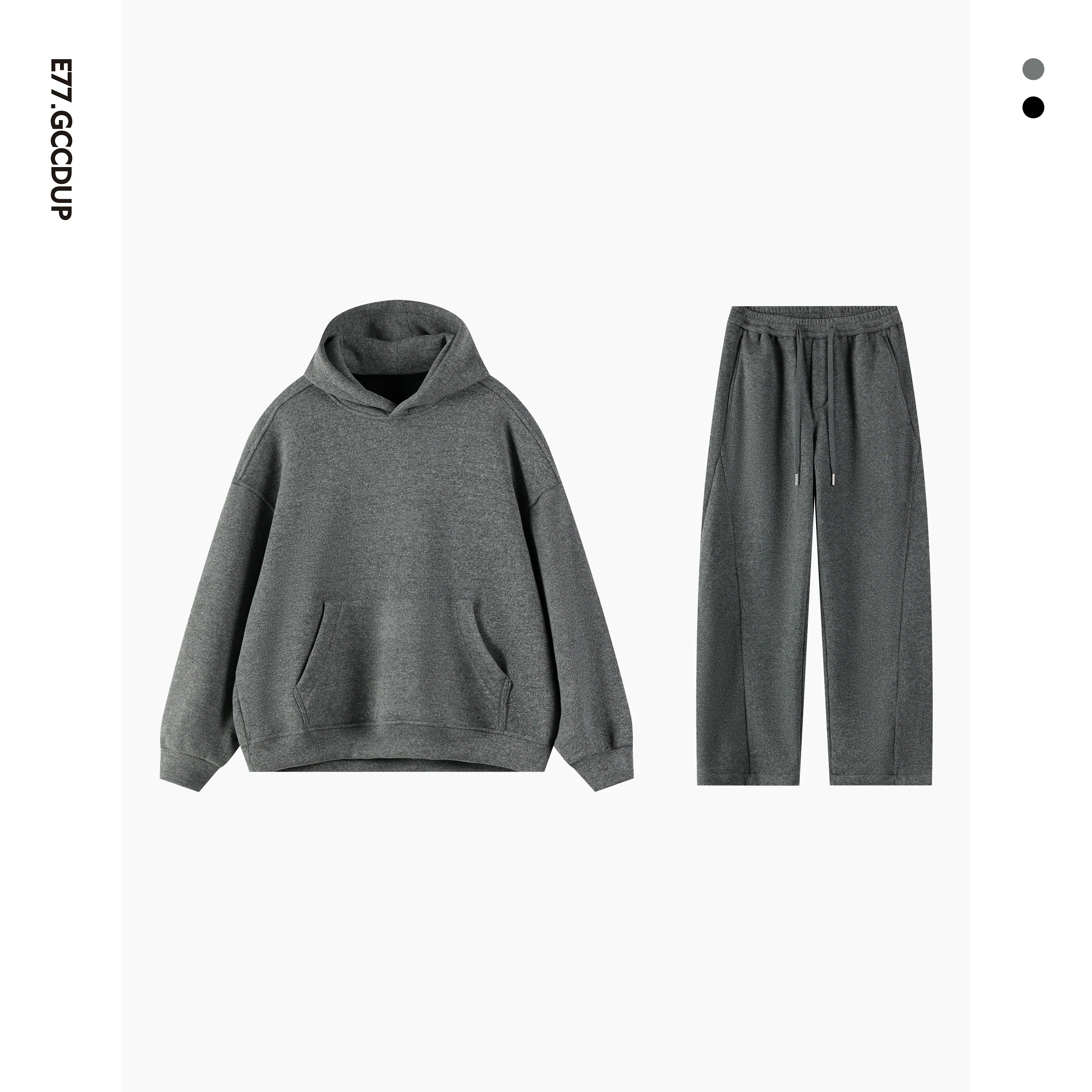 Kangaroo sweater heavy double stream spinning terry cloth stacked wear velvet kangaroo hooded sweater set S0177