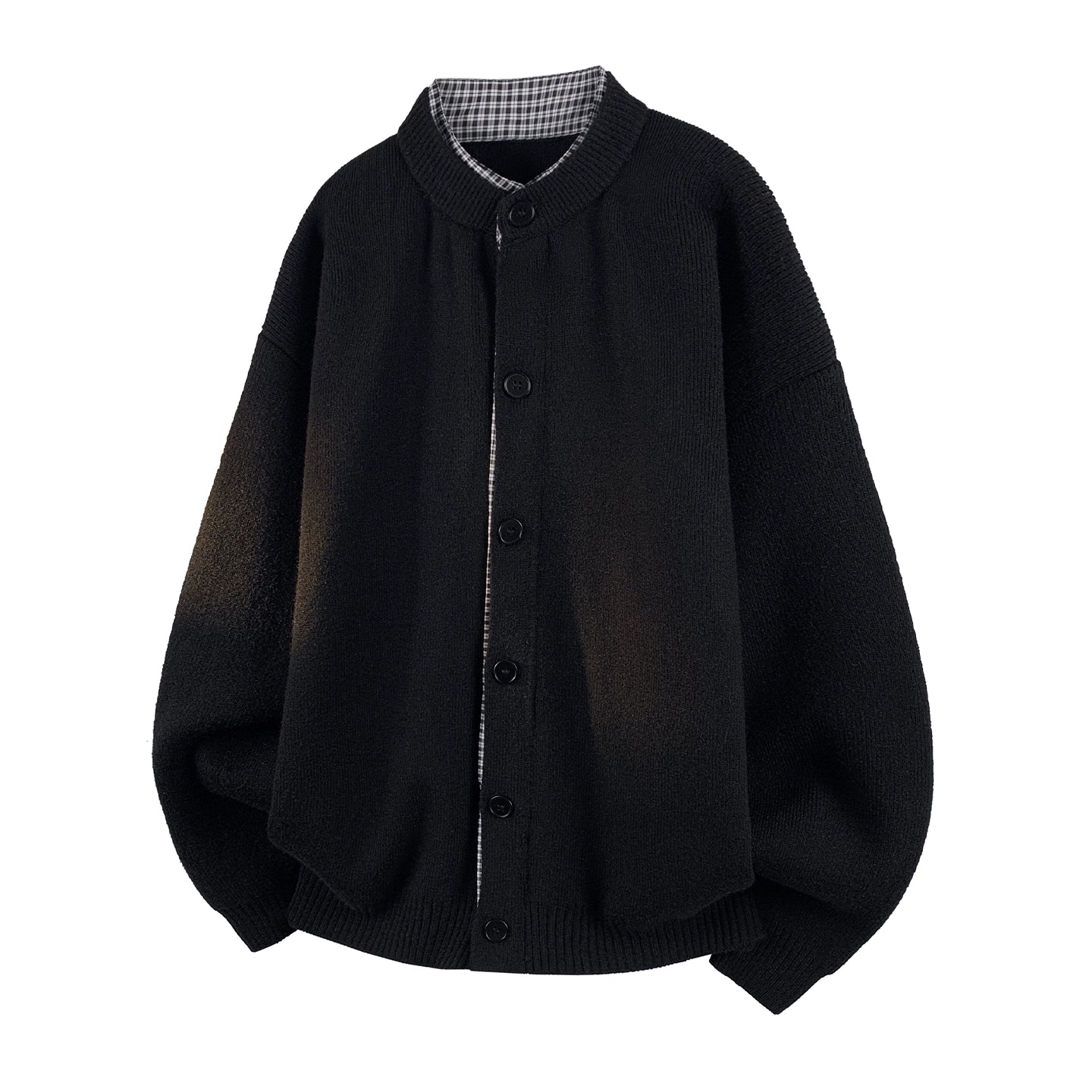 Grey plaid fake two-piece knitted sweater C0387