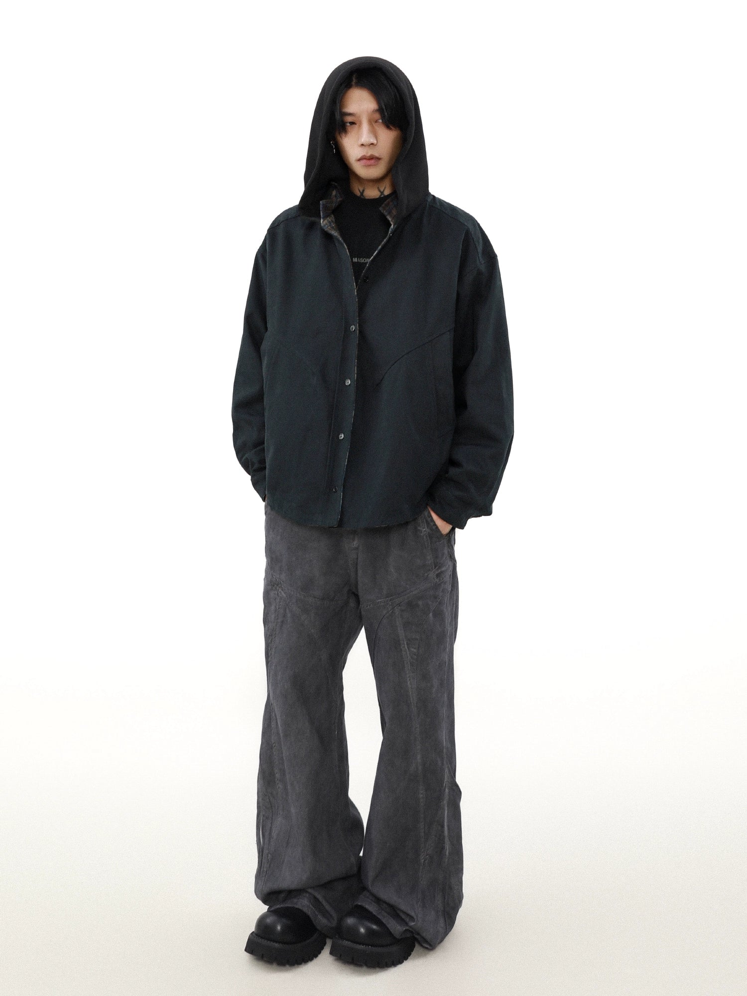 American retro double-sided plaid hooded jacket jacket men's niche spring loose couple sweater S0178