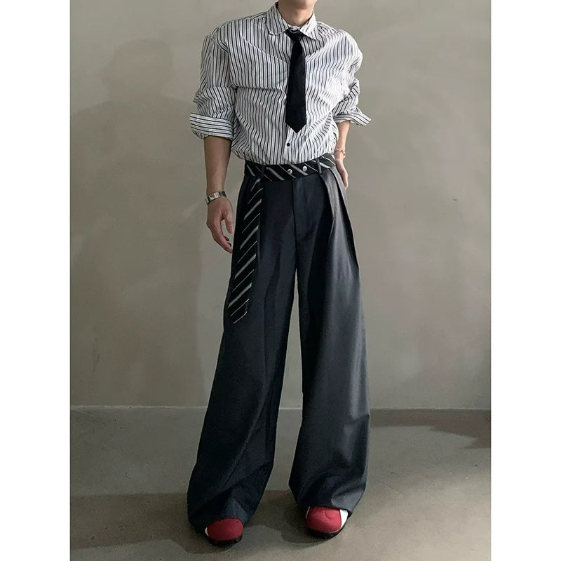High-end niche scarf design scimitar casual pants men's non-ironing and drape casual pants tide B0322