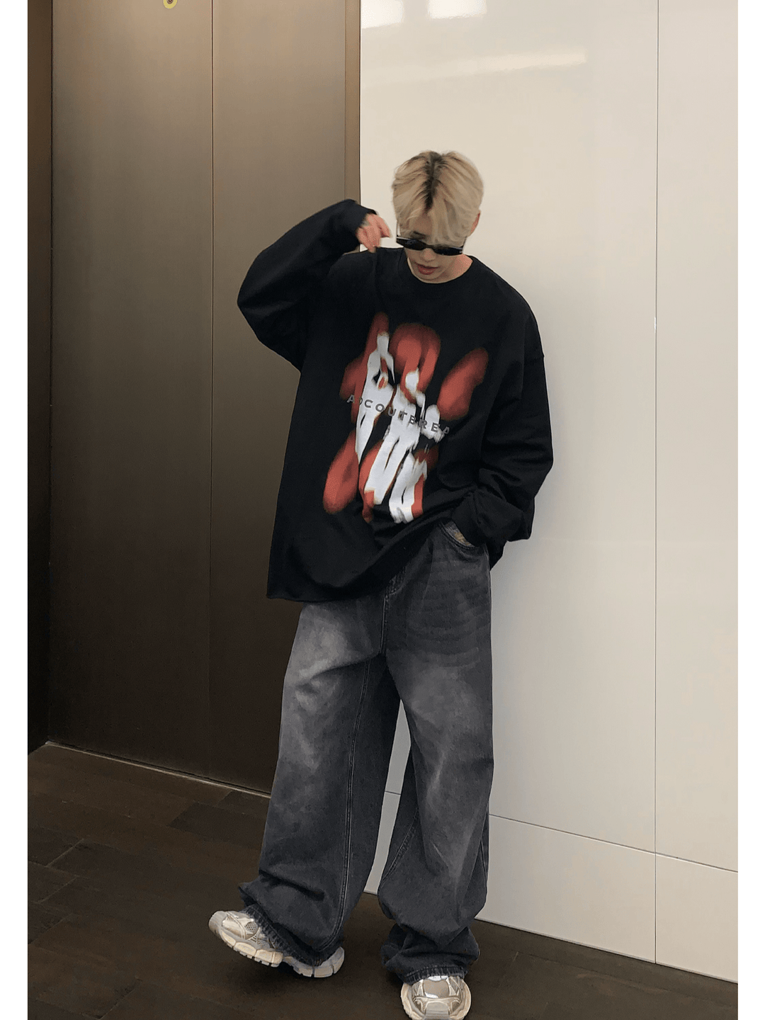 [CUIBUJU] color contrast printing sweater S0196