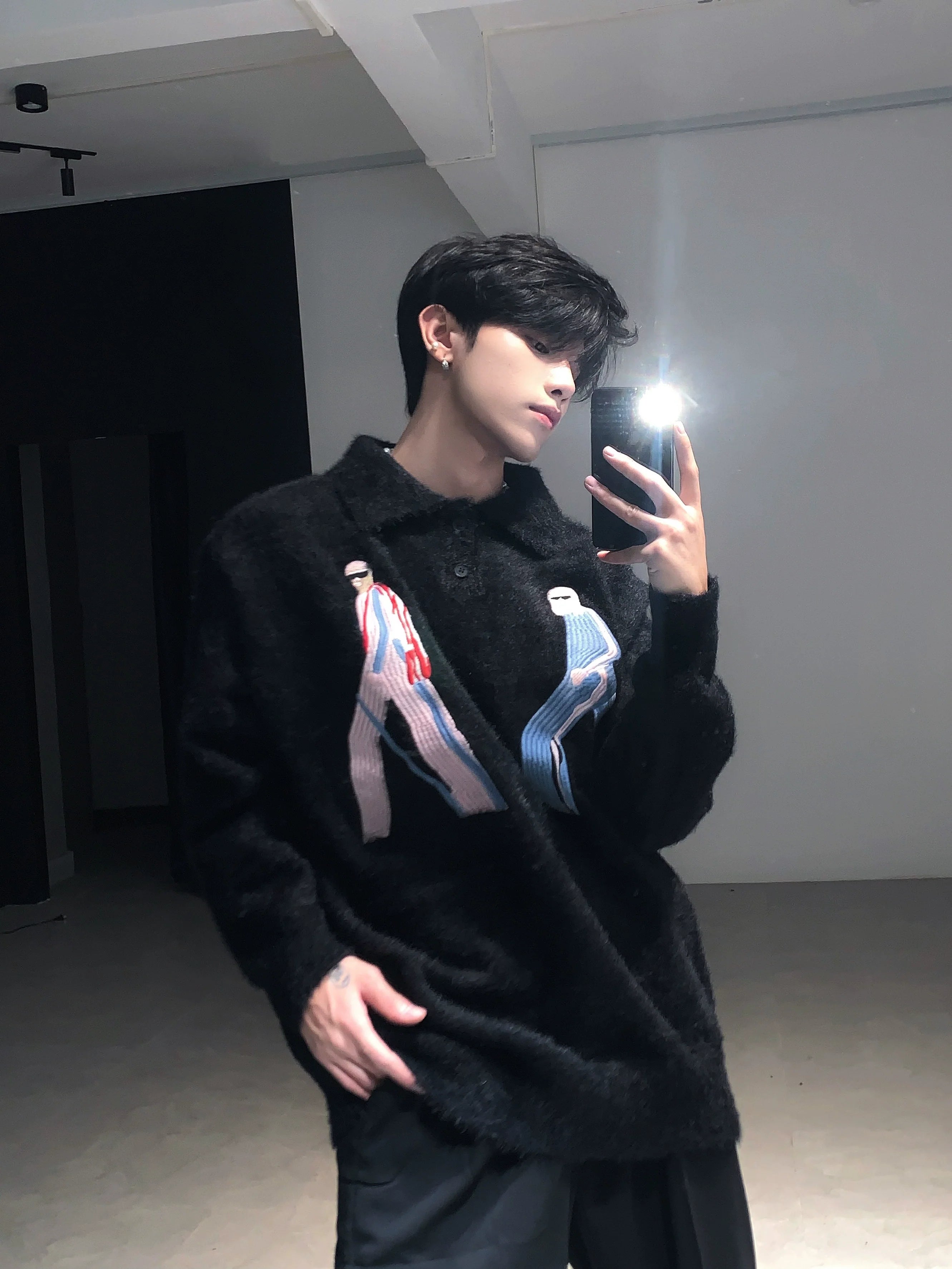 Premium mink hair sweater jacket men's winter lazy wind thickened knitted sweater tide S0170