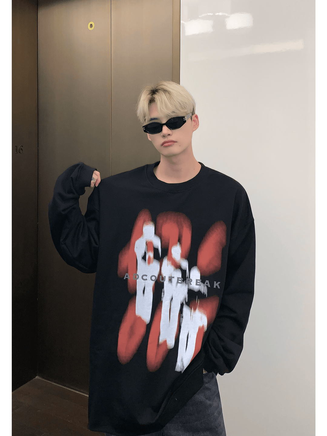 [CUIBUJU] color contrast printing sweater S0196