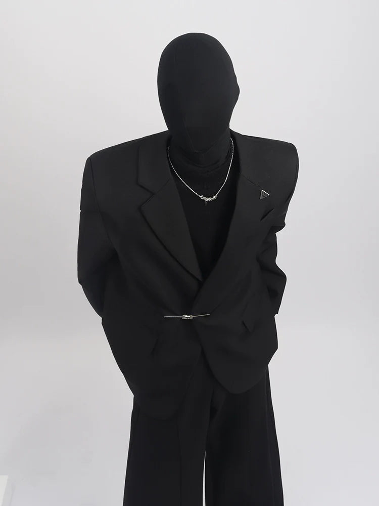 Black Clothes Premium Sense Small Fragrant Style Blazer Male Ruffian Handsome Temperament Trendy Metal Buckle Suit Trend R012