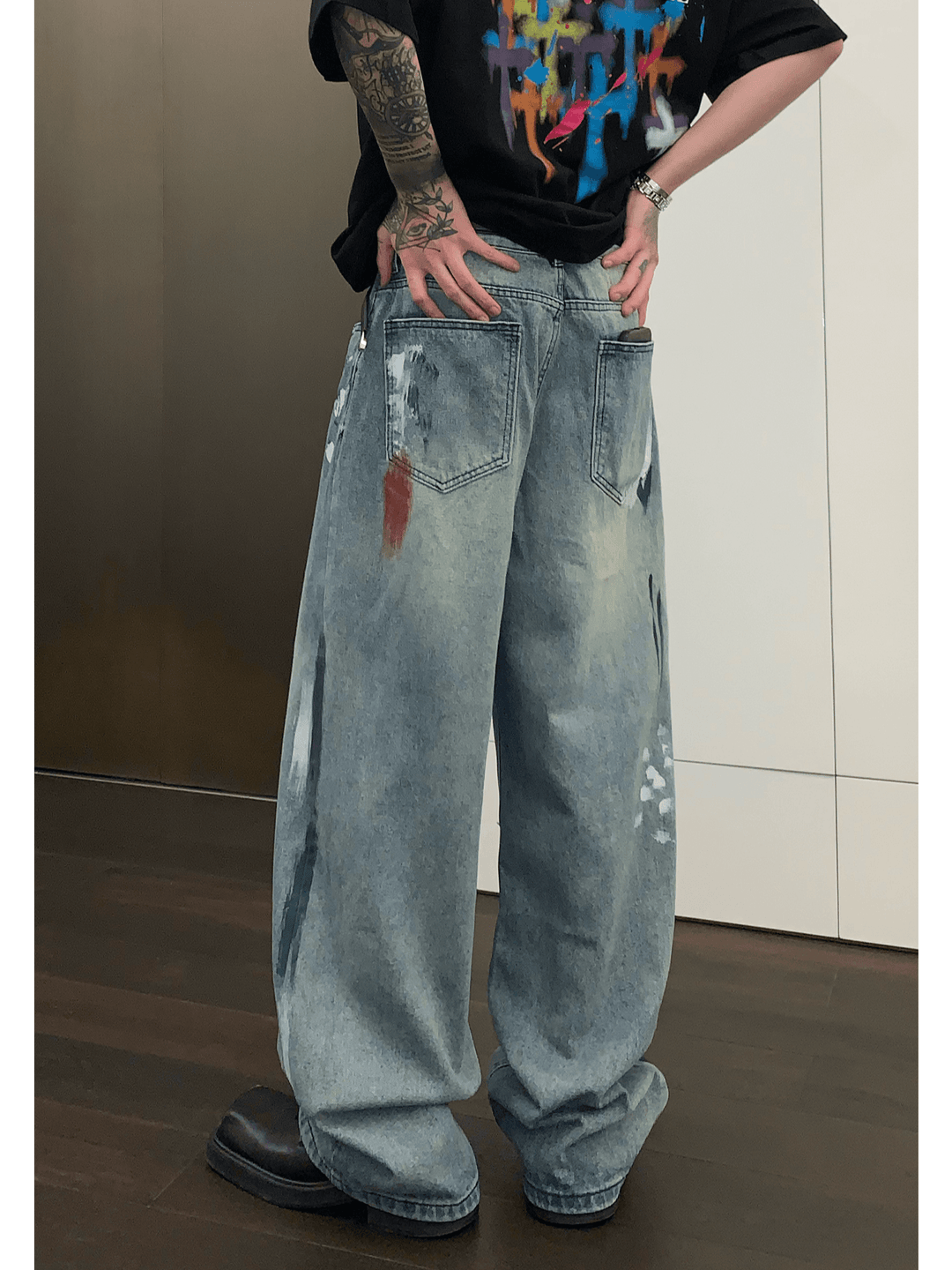 street graffiti contrast color straight jeans B0146