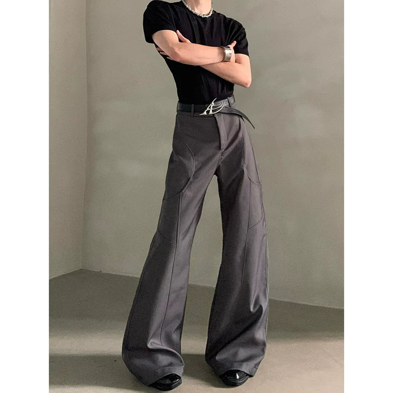 Niche design silhouette black micro-flared trousers men's senior sense cleanfit casual pants tide B0323