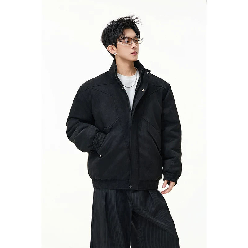 Suede stand-up collar short front shoulder cotton-padded jacket FE0701