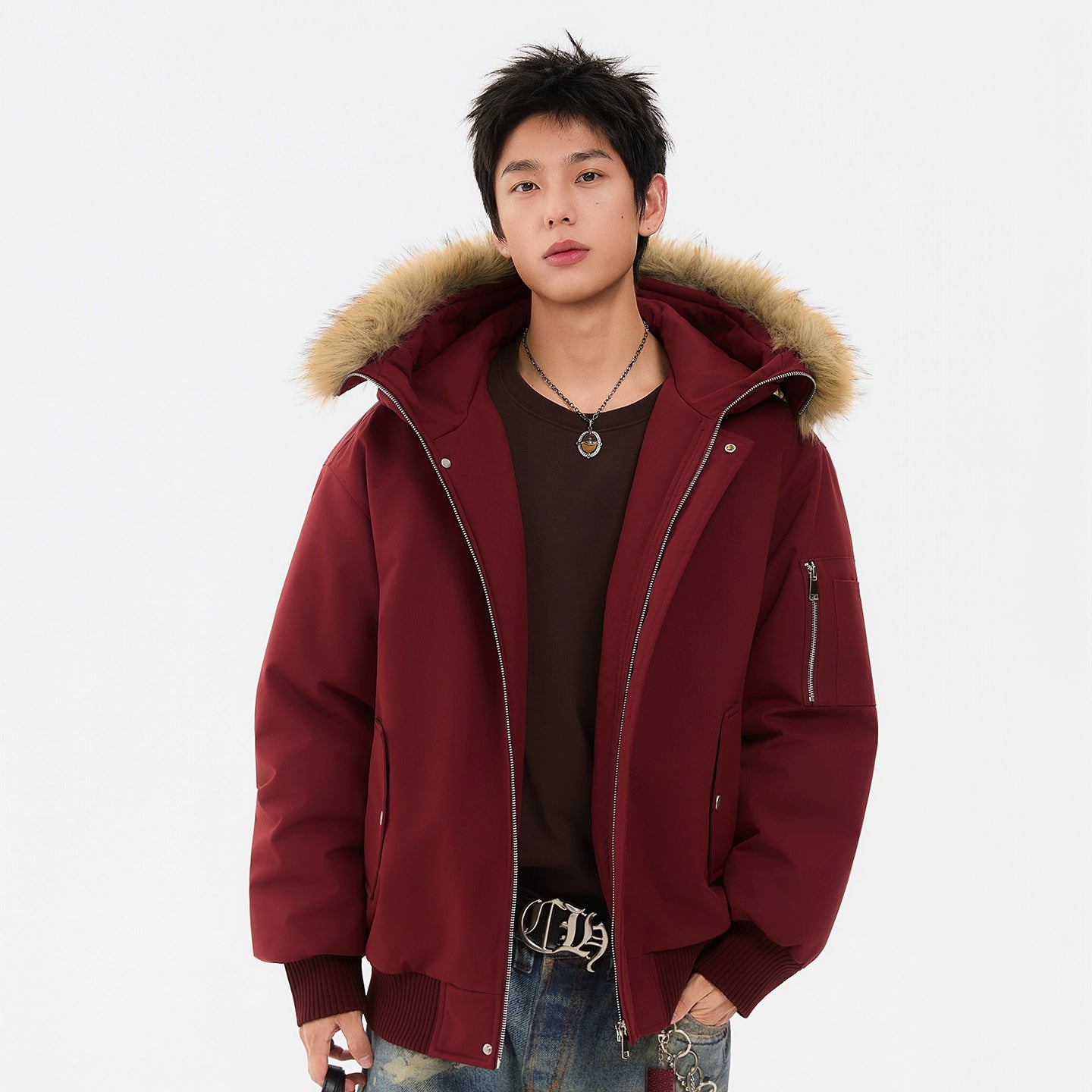 Fur collar hooded cotton jacket T0086