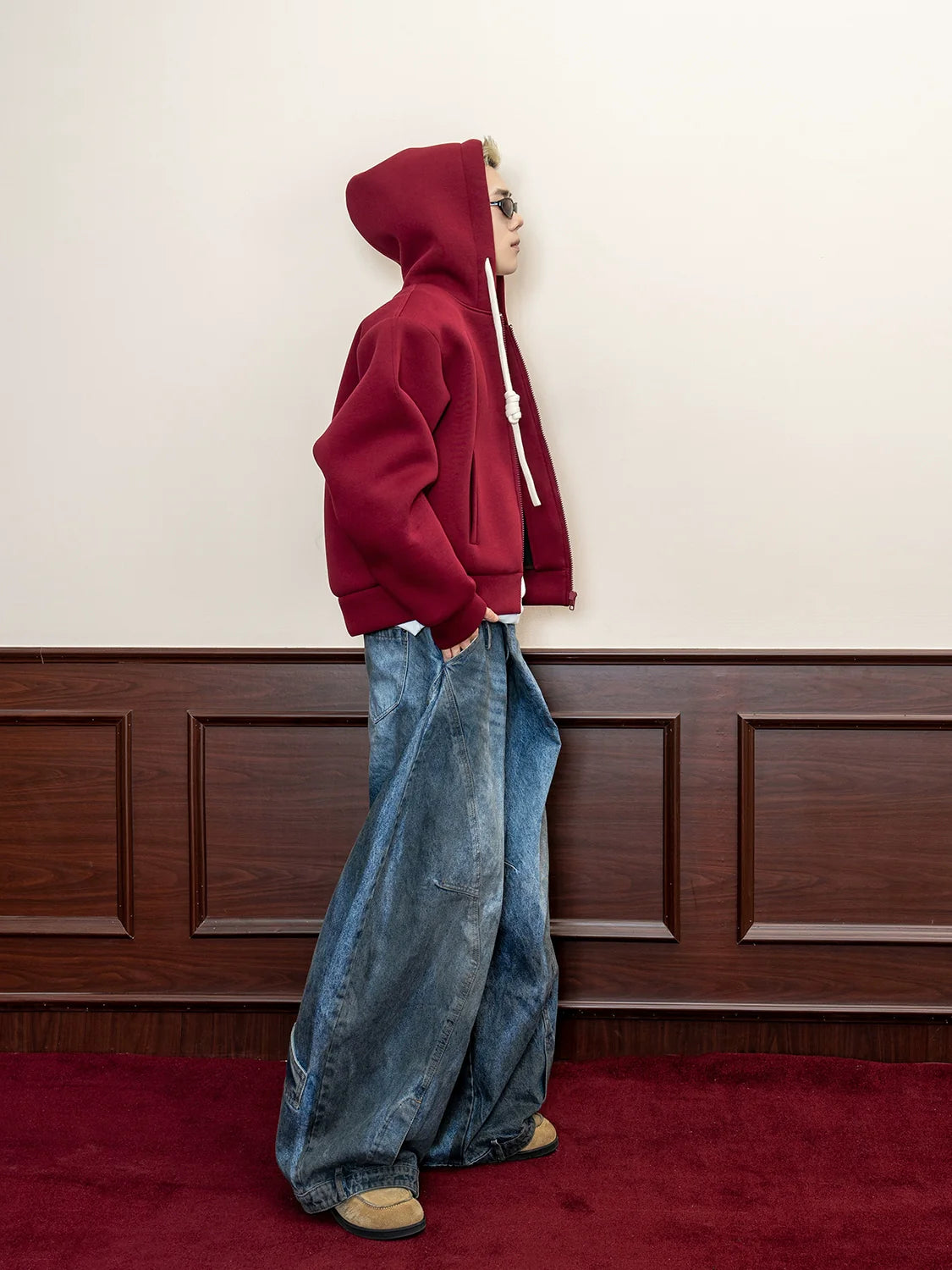 Handmade braided rope solid color hooded American casual sweater men's spring 500g heavy loose cardigan jacket S0173