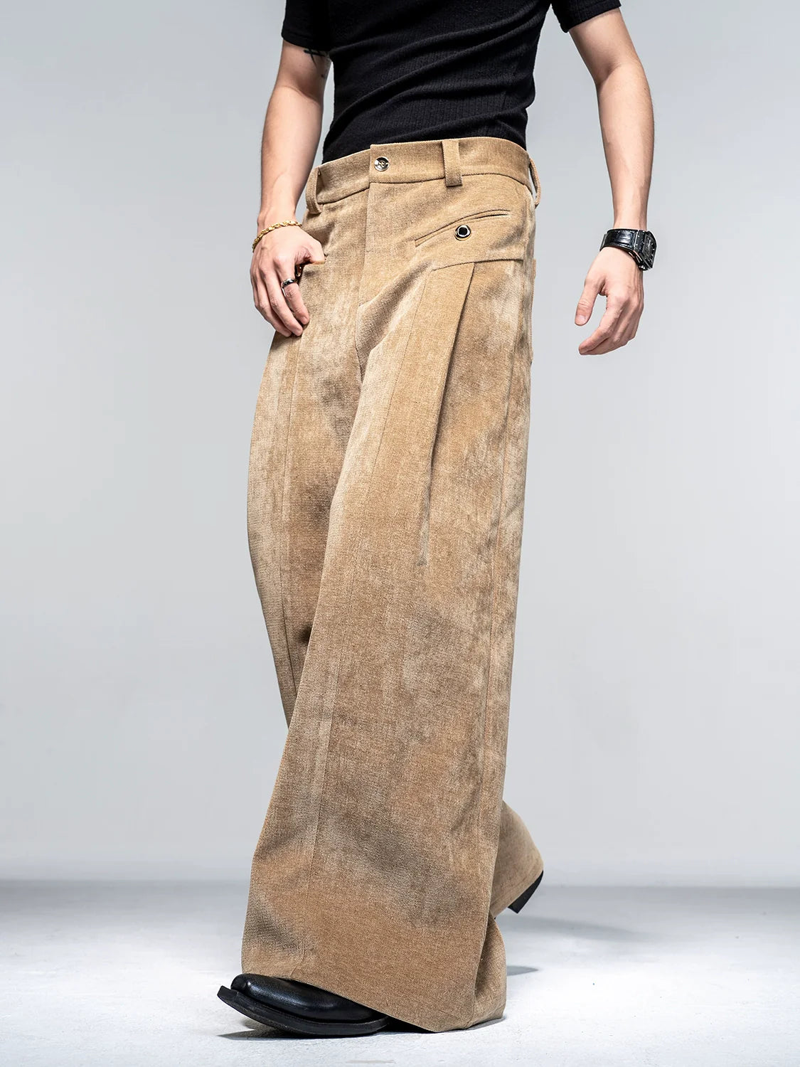 High-end suit suit men's autumn and winter casual suit jacket shoulder padded jacket velvet wide-leg pants two-piece set R025