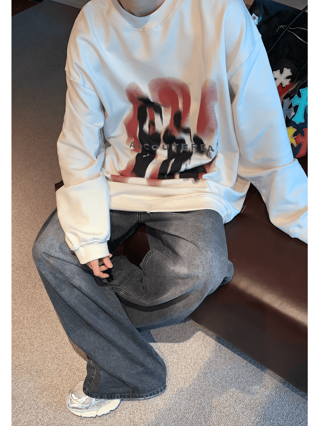 [CUIBUJU] color contrast printing sweater S0196