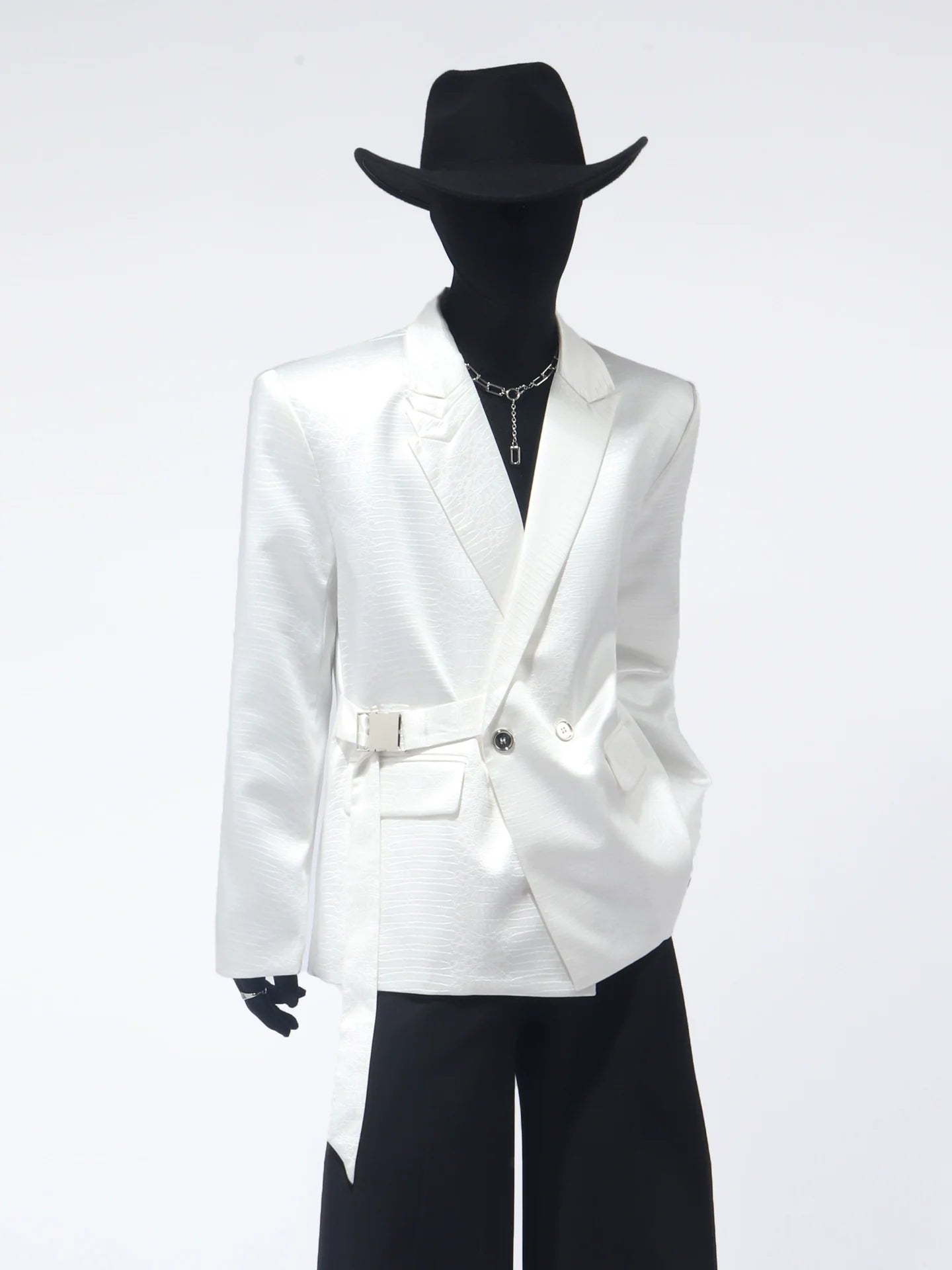 Premium buckle heavy industry shoulder padded blazer male ruffian handsome niche design suit R014