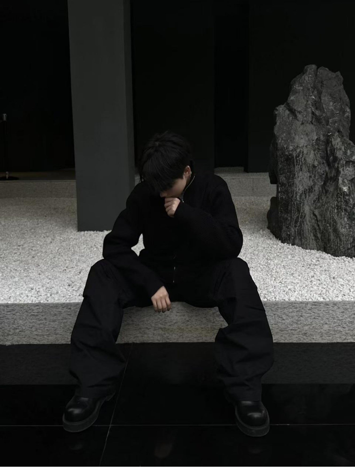 [WXB] KOREAN RIBBED ZIP-UP HIGH COLLAR shirt T0203