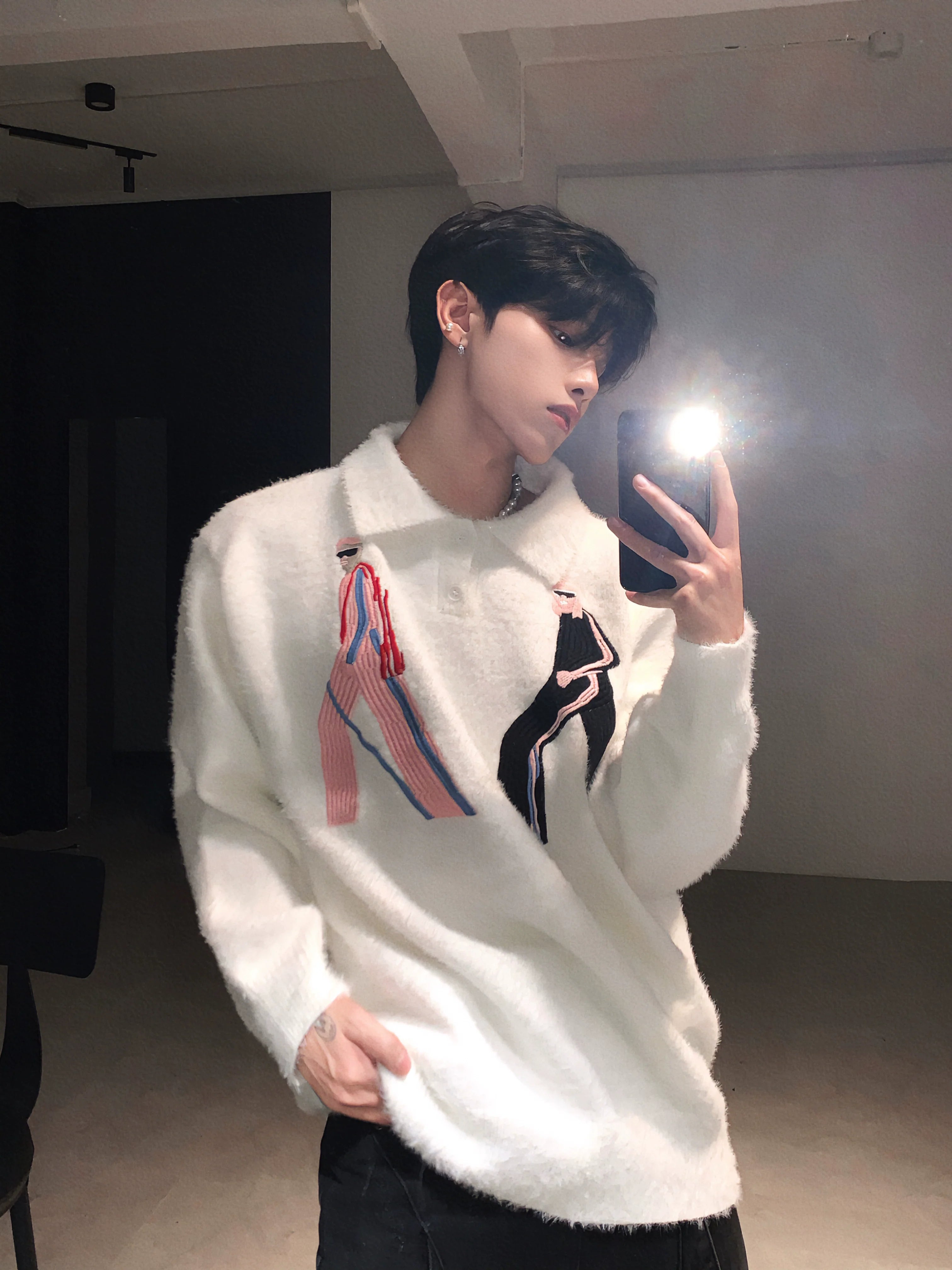 Premium mink hair sweater jacket men's winter lazy wind thickened knitted sweater tide S0170