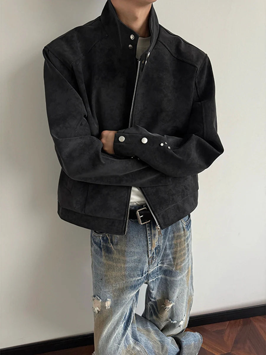 American Harrington pu leather jacket jacket men's trendy brand autumn high street design sense ruffian handsome locomotive suit stand-up collar leather jacket T0156