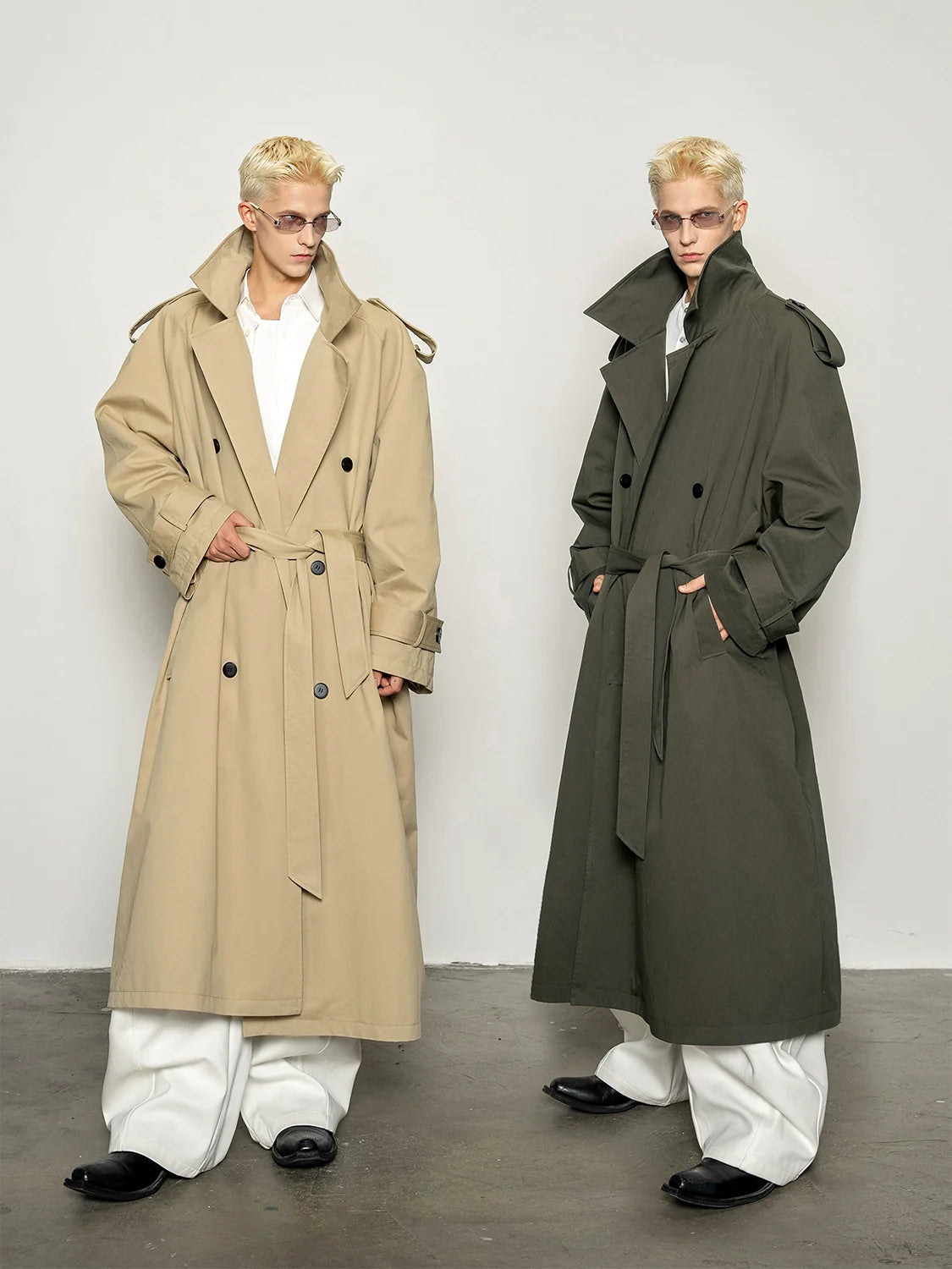 Gabardina larga de silueta grande y holgada de primera calidad para hombre, abrigo holgado informal clásico R039