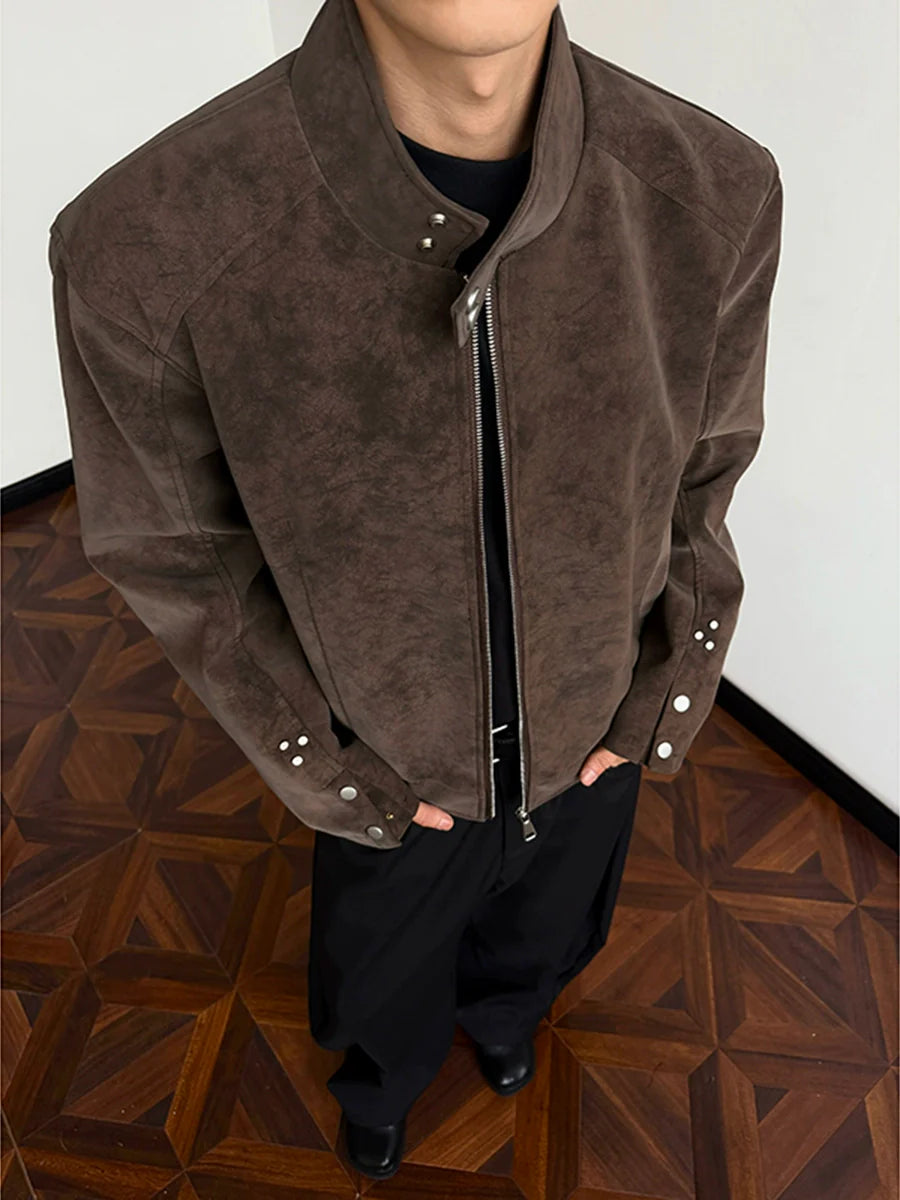 American Harrington pu leather jacket jacket men's trendy brand autumn high street design sense ruffian handsome locomotive suit stand-up collar leather jacket T0156