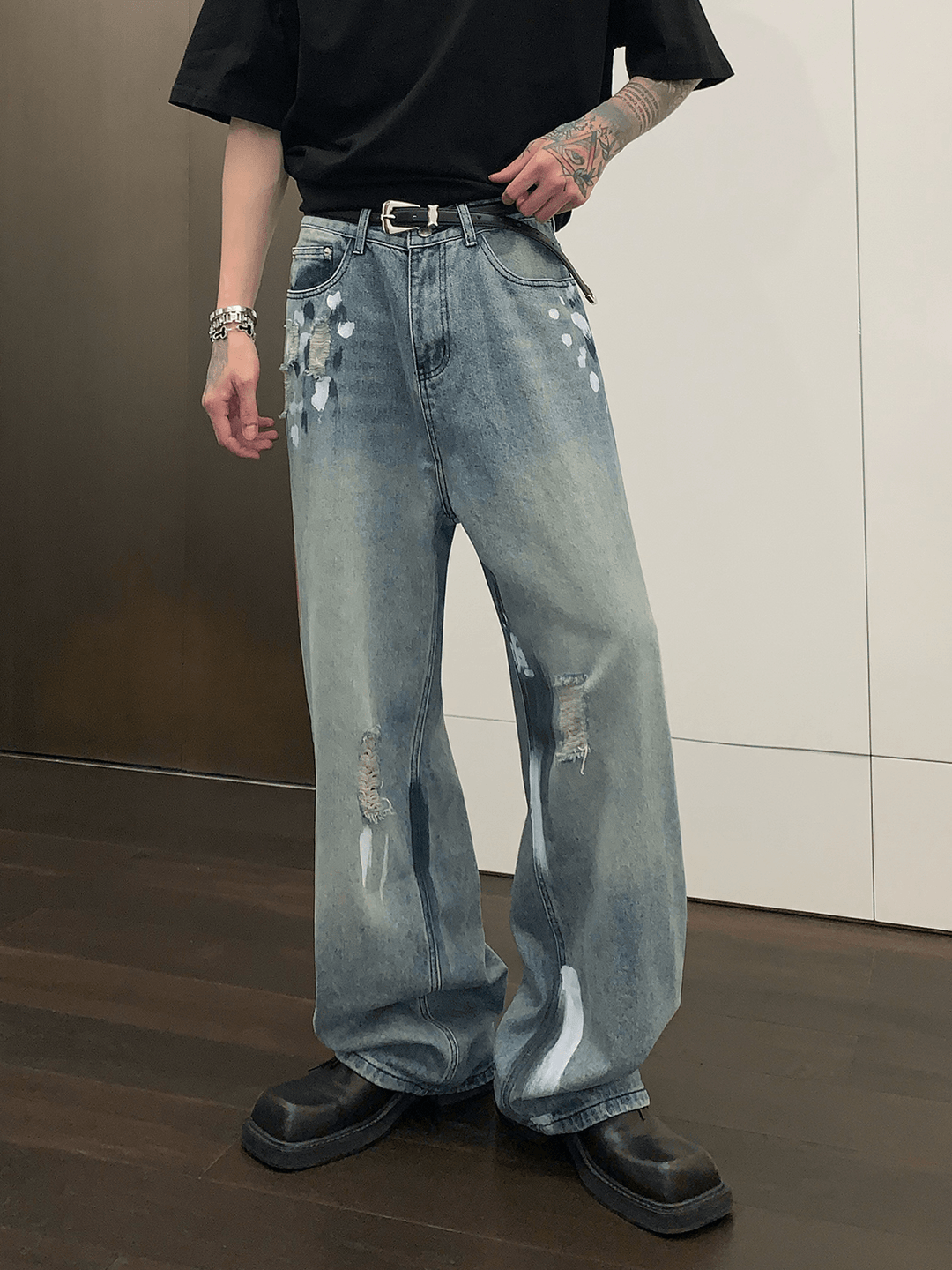 street graffiti contrast color straight jeans B0146