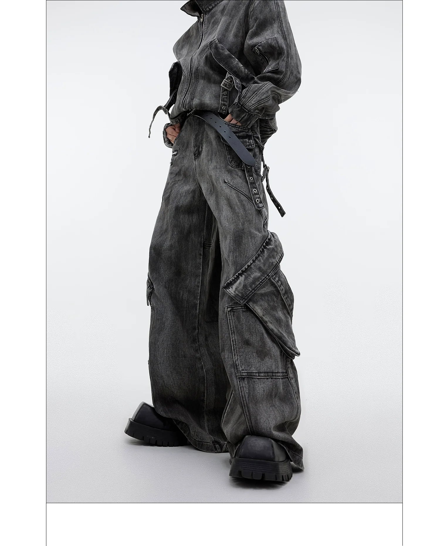 Niche retro old denim suit jacket jacket wasteland heavy zipper big pocket overalls R016