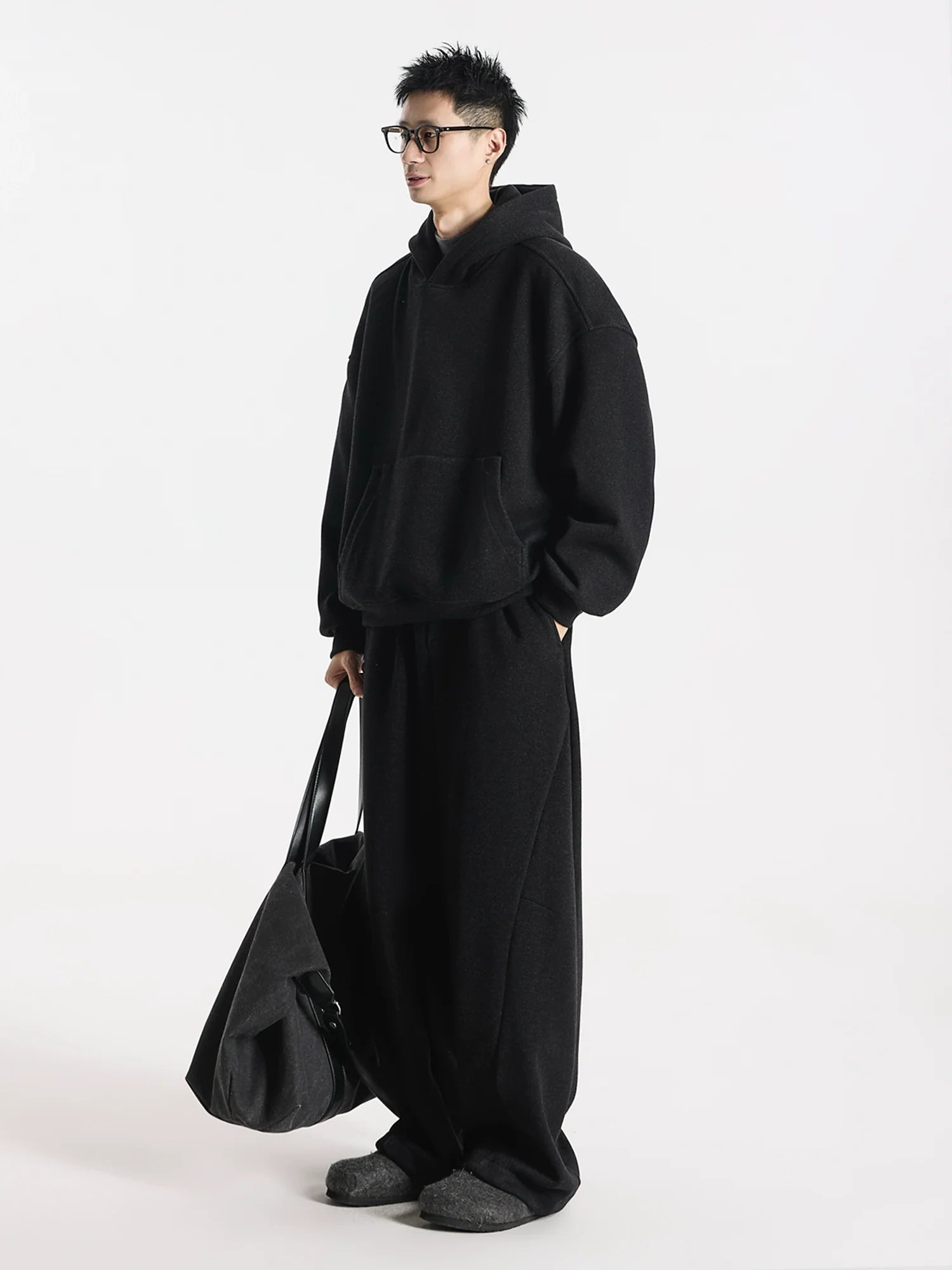 Kangaroo sweater heavy double stream spinning terry cloth stacked wear velvet kangaroo hooded sweater set S0177