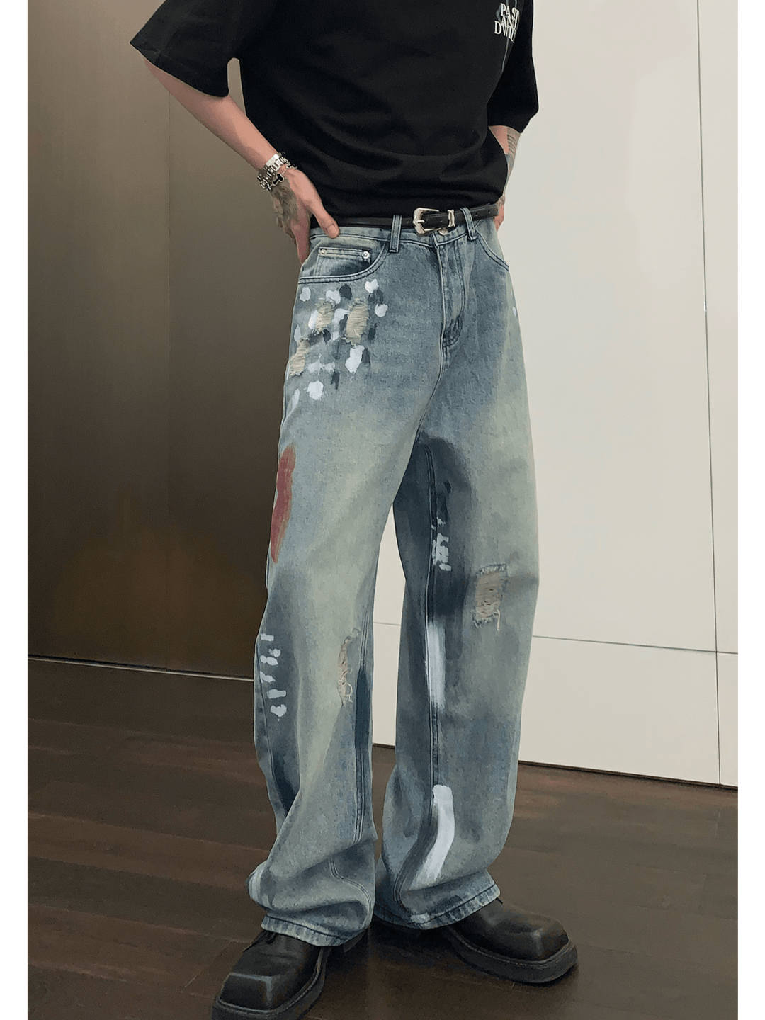 street graffiti contrast color straight jeans B0146
