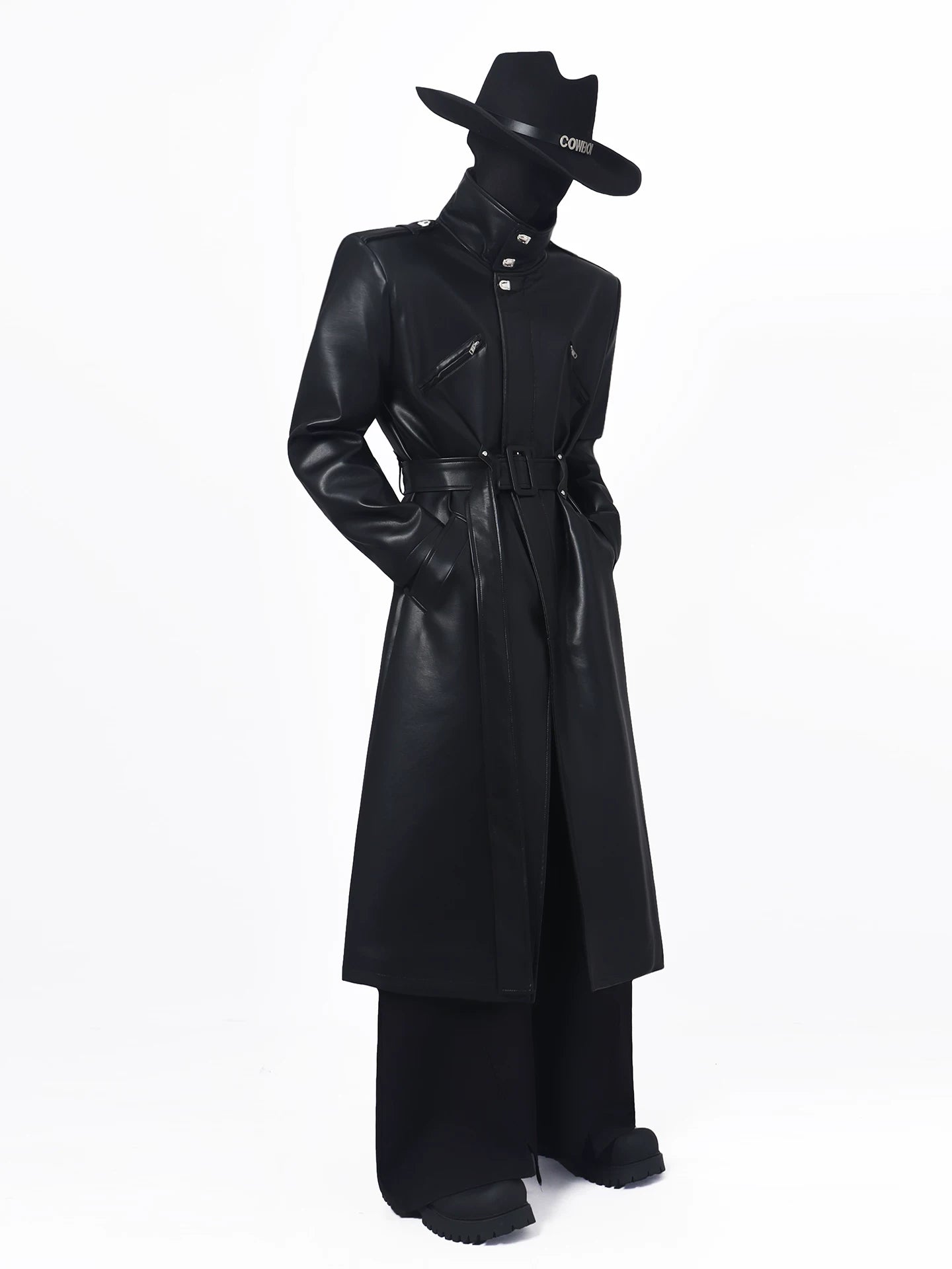 Vintage high-end big lapel waist leather coat FE0703