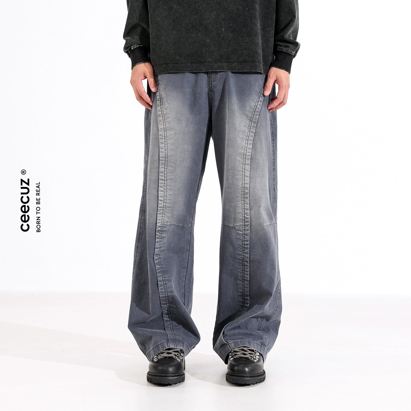 Men Cleanfit Oversized French Workwear Casual TrousersB0003