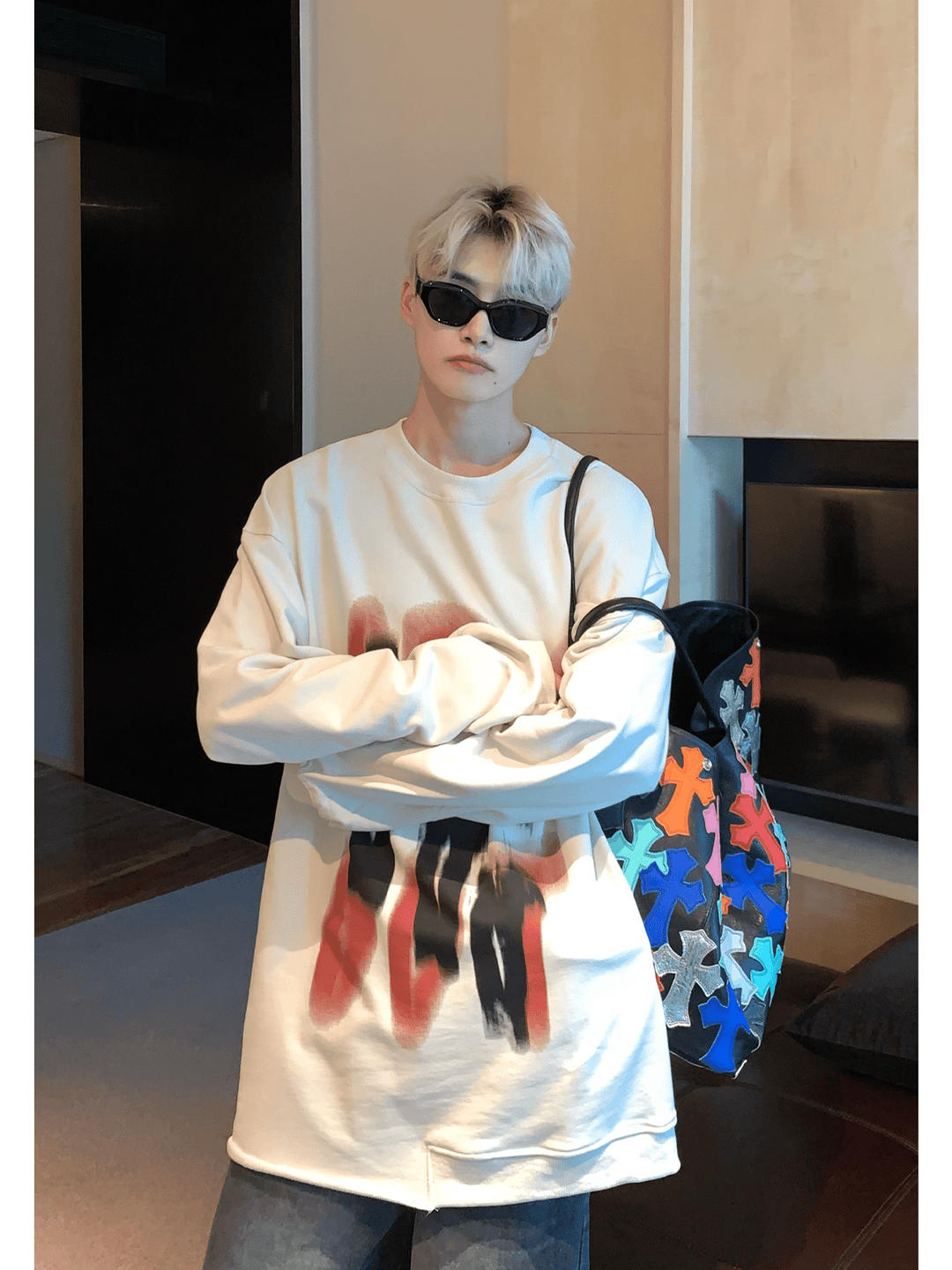 [CUIBUJU] color contrast printing sweater S0196