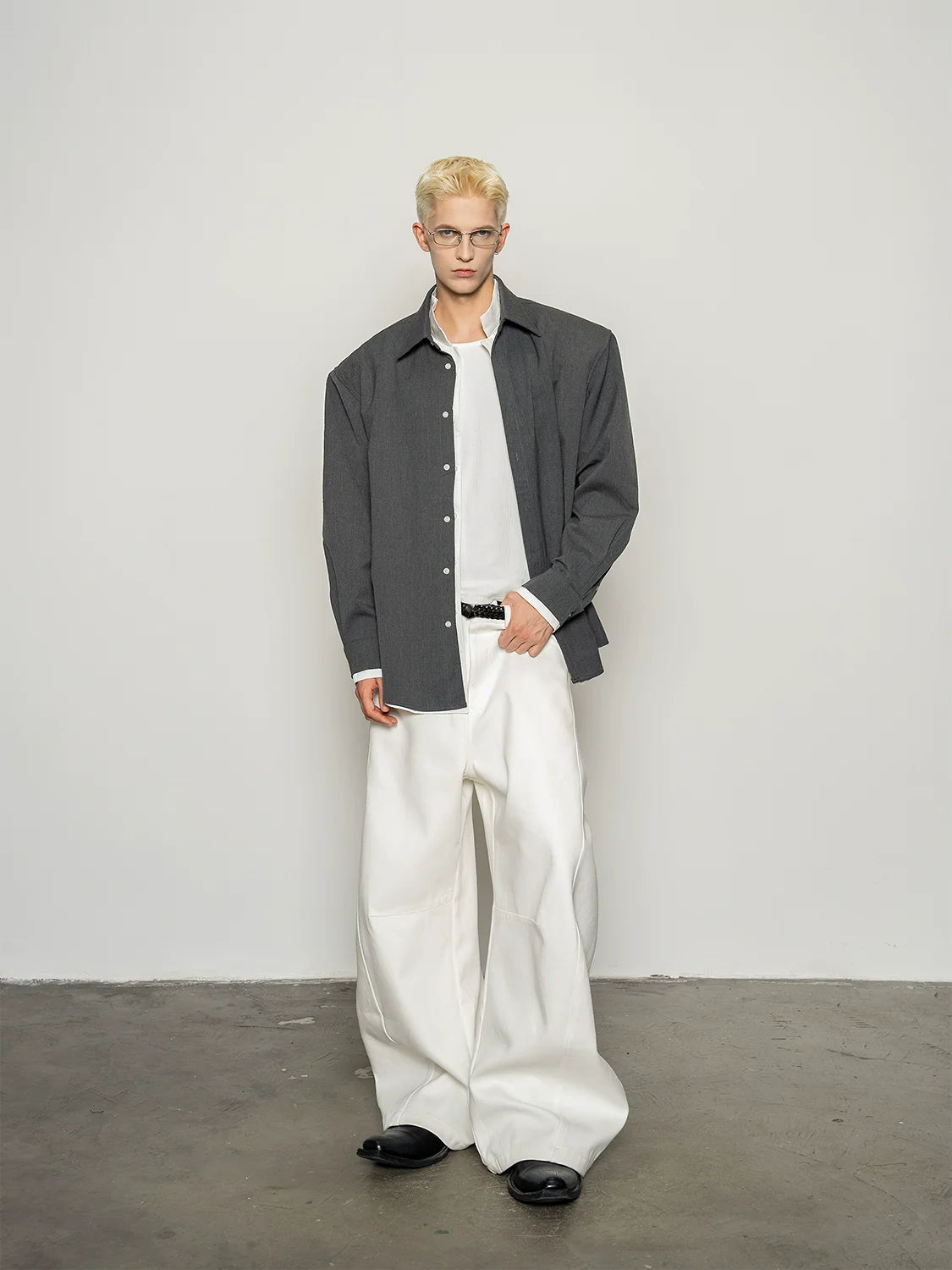 Deconstruction splicing milk silk white high-waisted scimitar pants anti-wrinkle loose wide-leg casual pants B0325