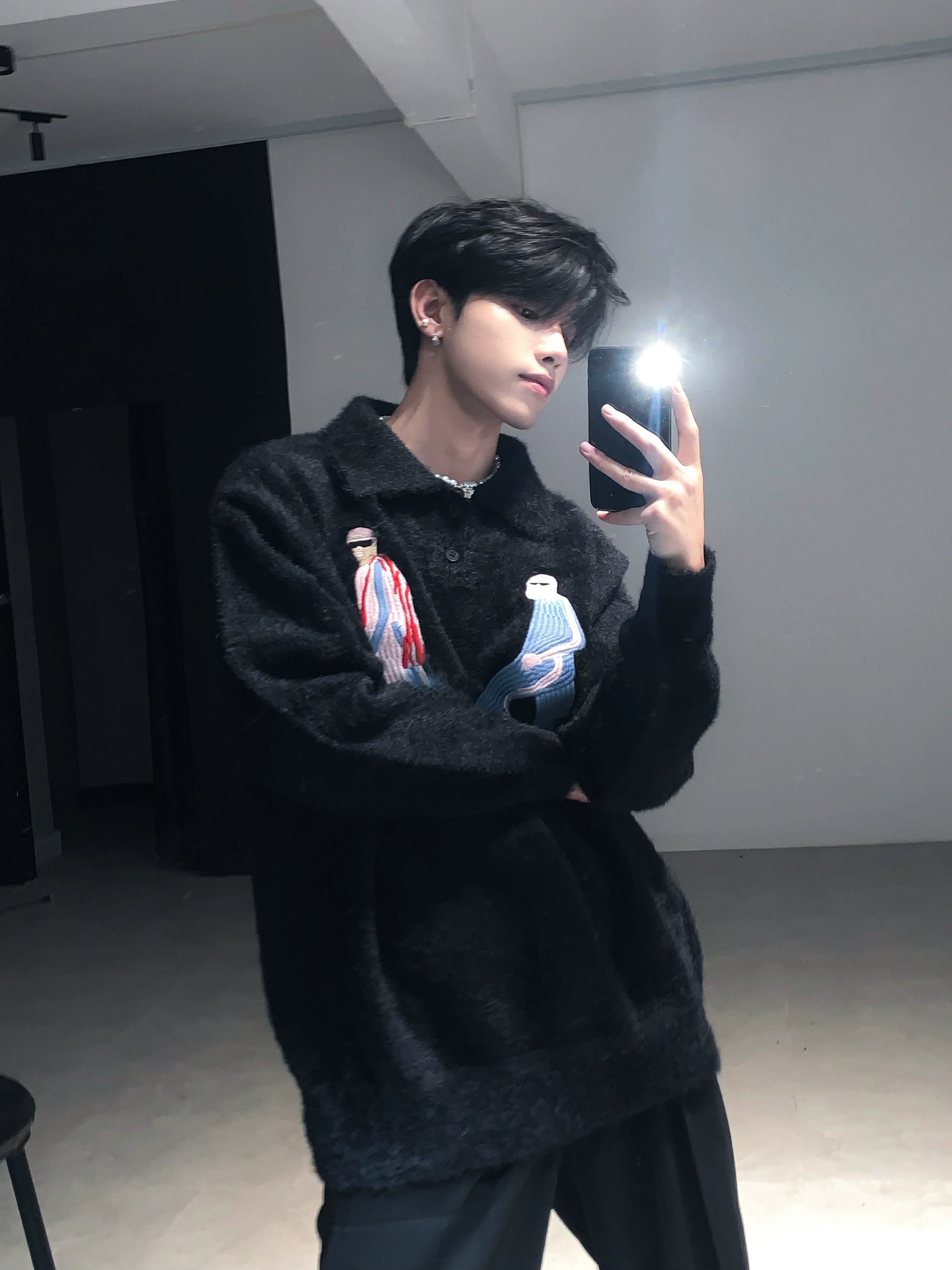 Premium mink hair sweater jacket men's winter lazy wind thickened knitted sweater tide S0170