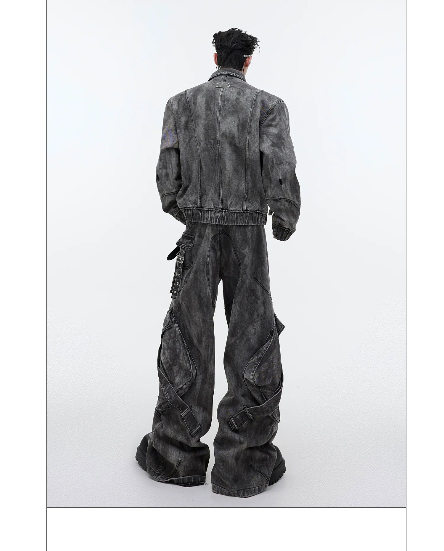 Niche retro old denim suit jacket jacket wasteland heavy zipper big pocket overalls R016