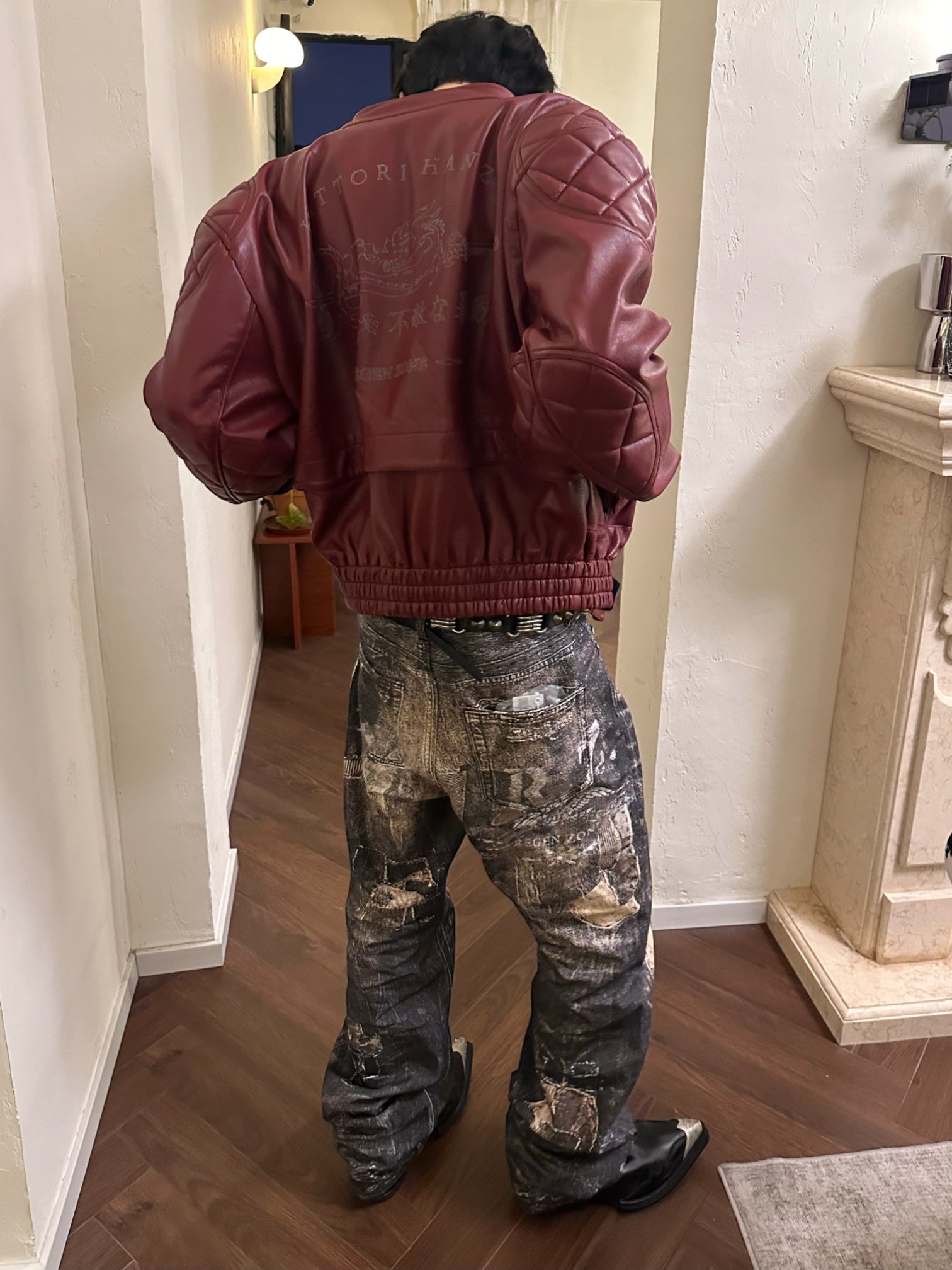 [REGEN ZONE] DRAGON-BLADE FAUX LEATHER JACKET T0176