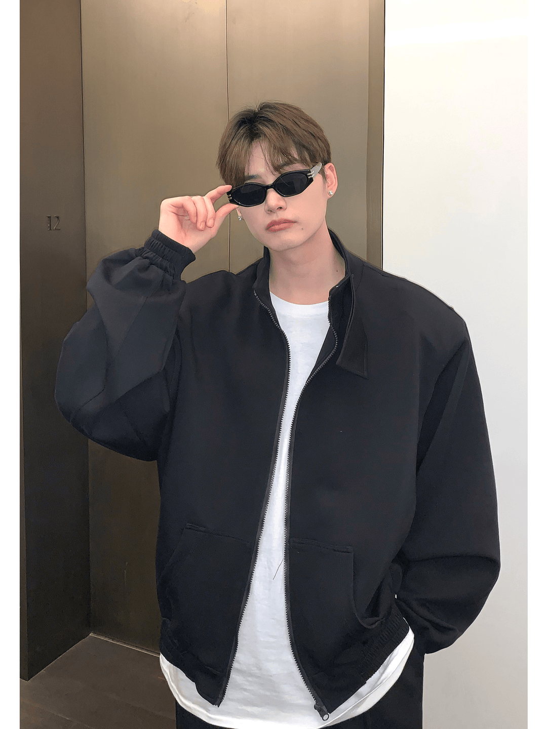 [CUIBUJU] スタンドカラーショルダーパッドカーディガンセーターセットアップ S0195