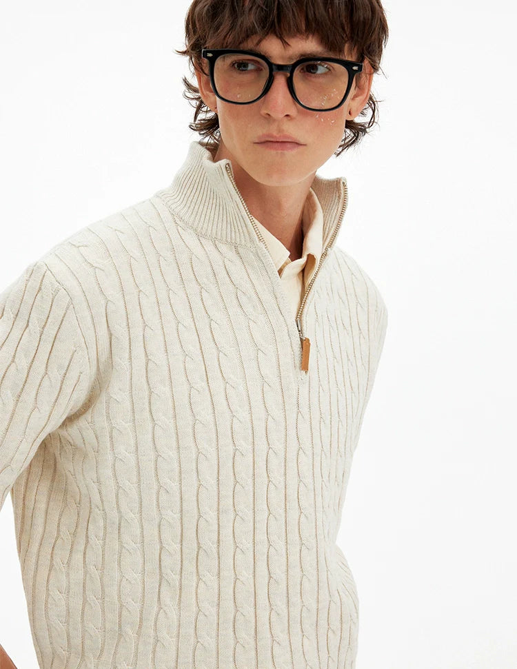 American retro twisted half-zipper sweater men's and women's autumn and winter casual lazy wind soft waxy knitted sweater tide S0165